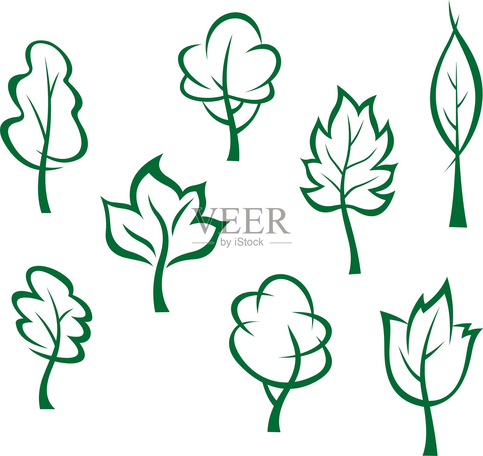 绿色树木的图标和象征插画图片素材