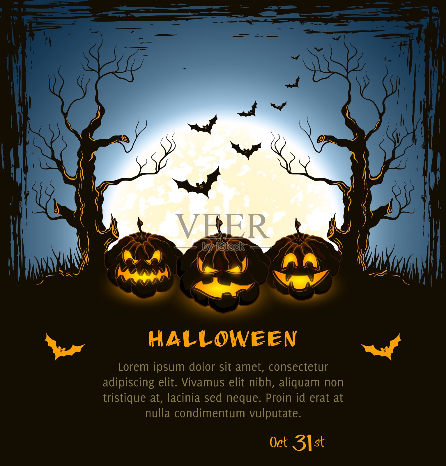 蓝色肮脏的万圣节背景设计模板素材