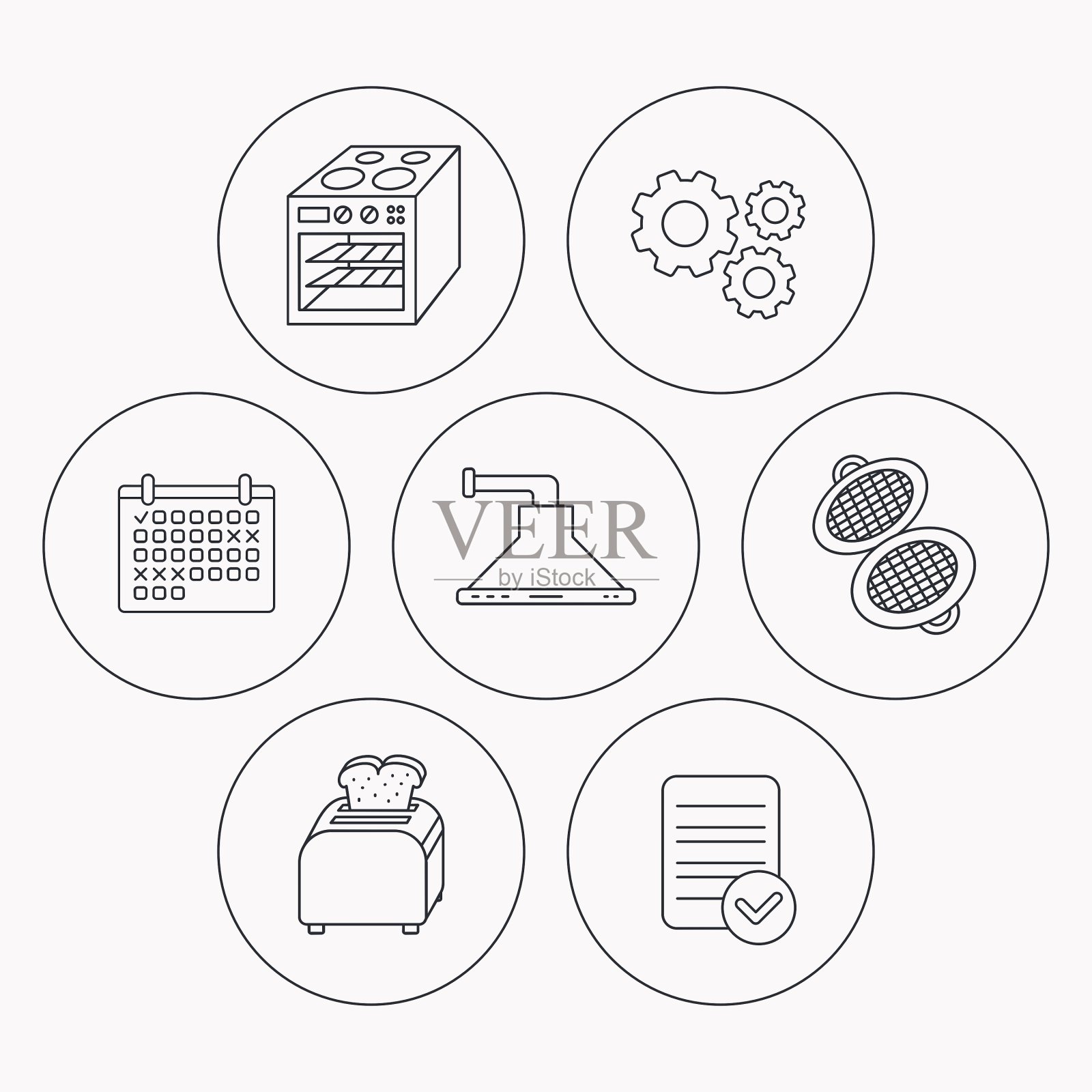 烤箱烤面包机和华夫饼铁图标插画图片素材