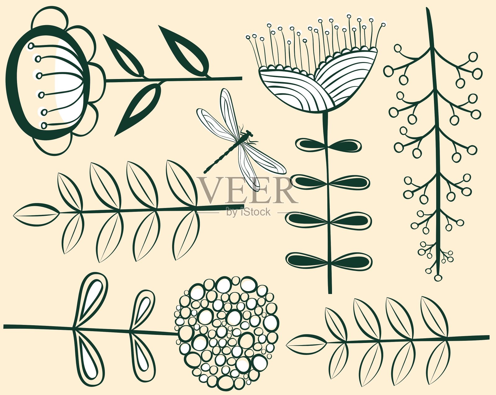 无缝复古花卉图案植物标本室插画图片素材