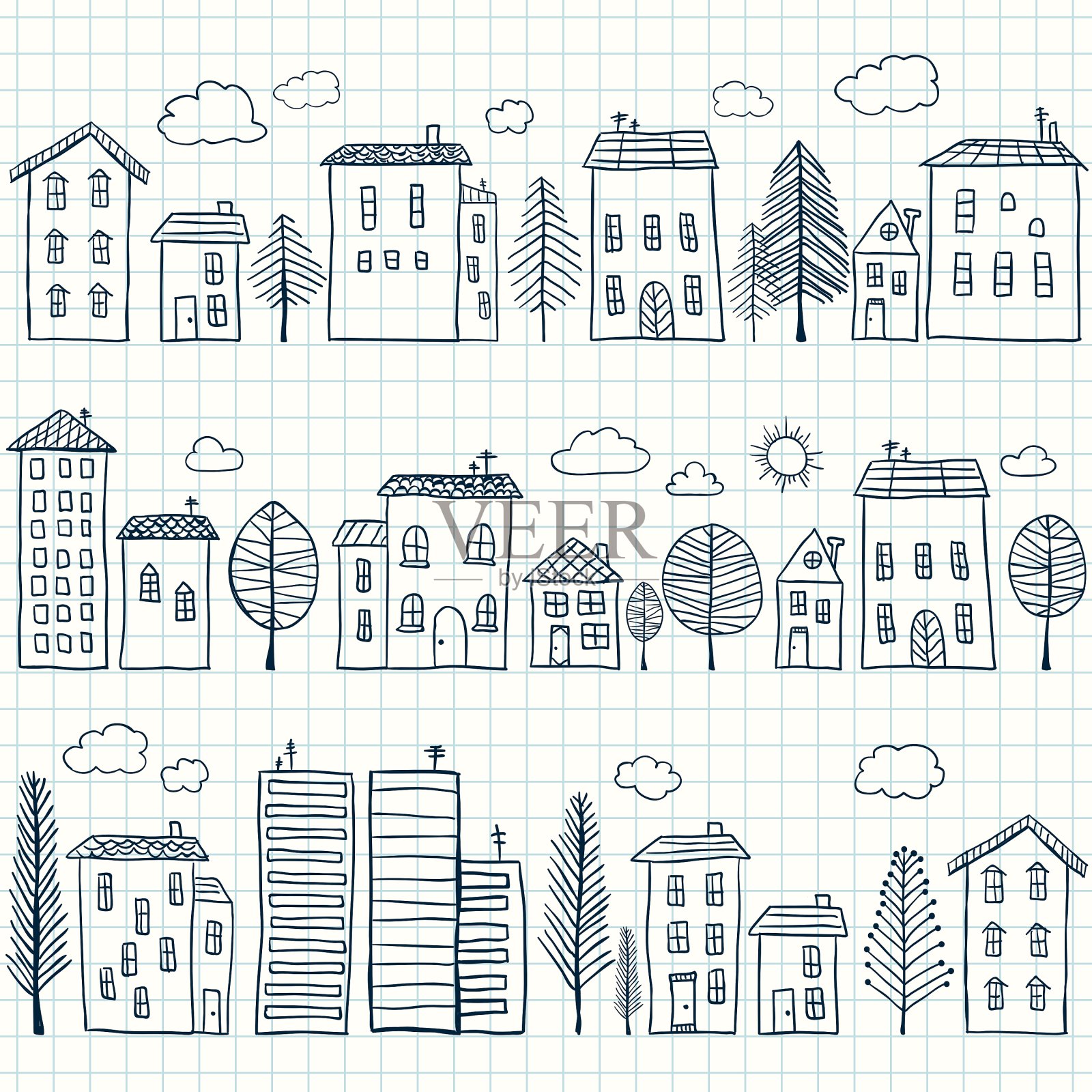 房屋可以画出无缝的图案插画图片素材