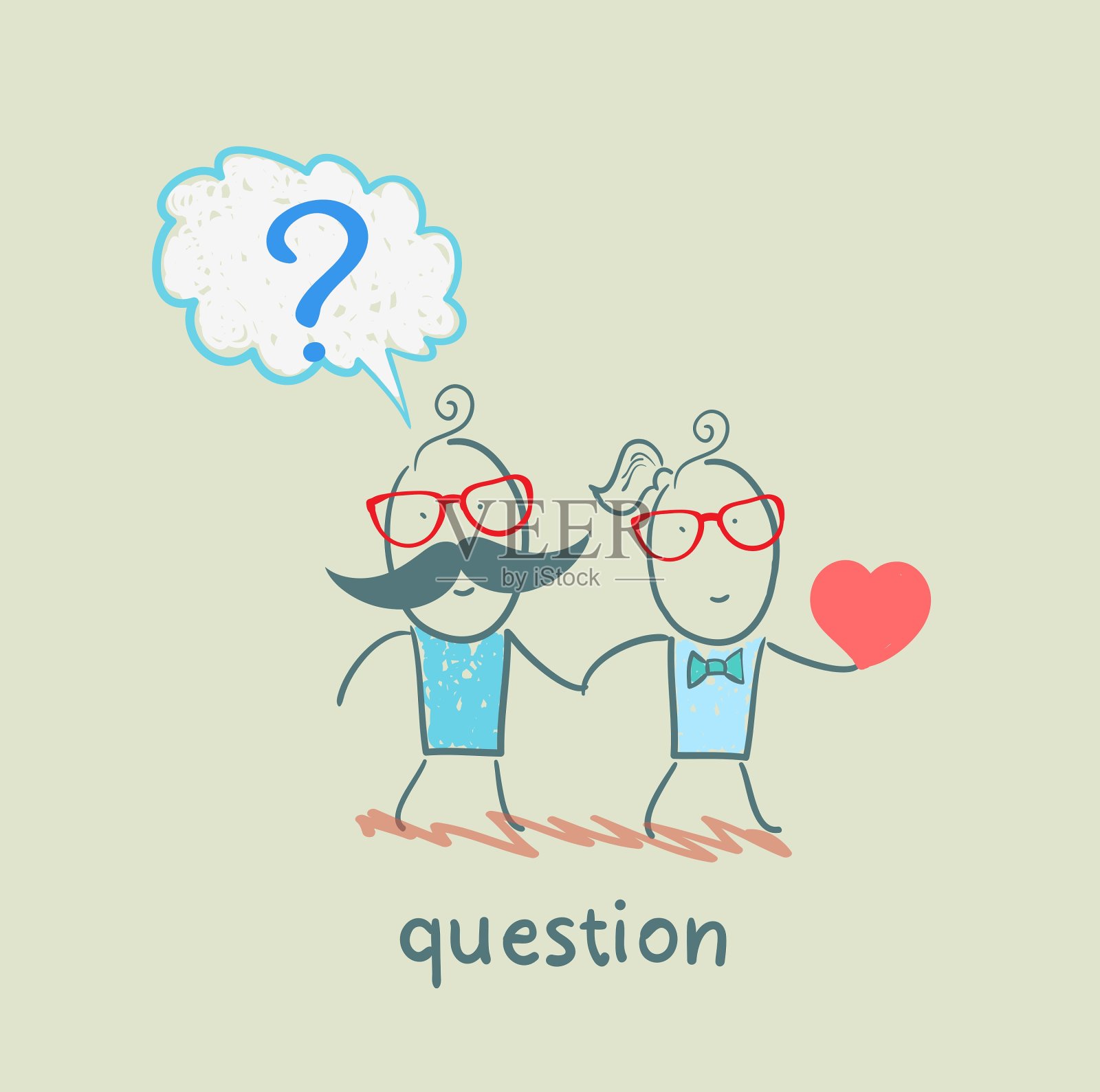 带问号的男人和带插画图片素材