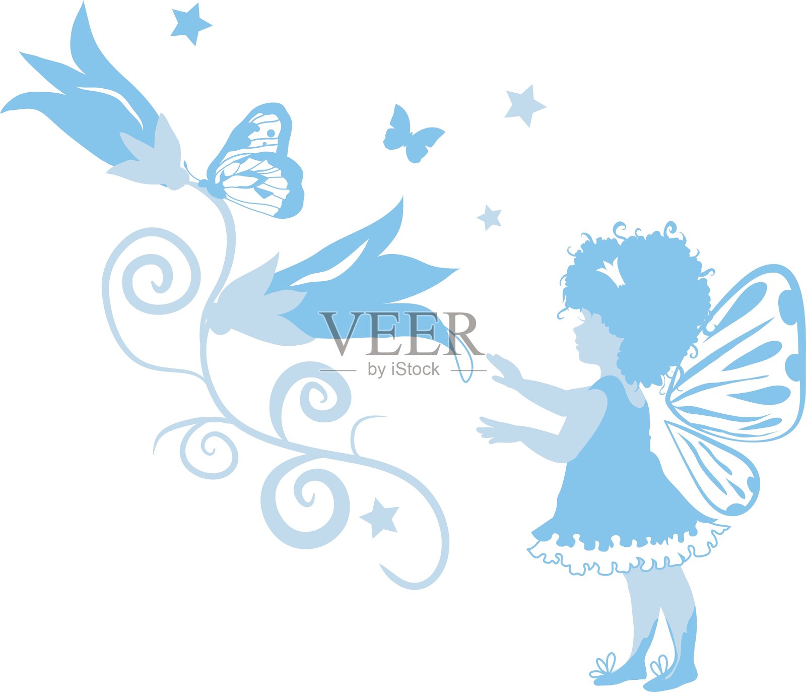 仙女般的小女孩剪影插画图片素材