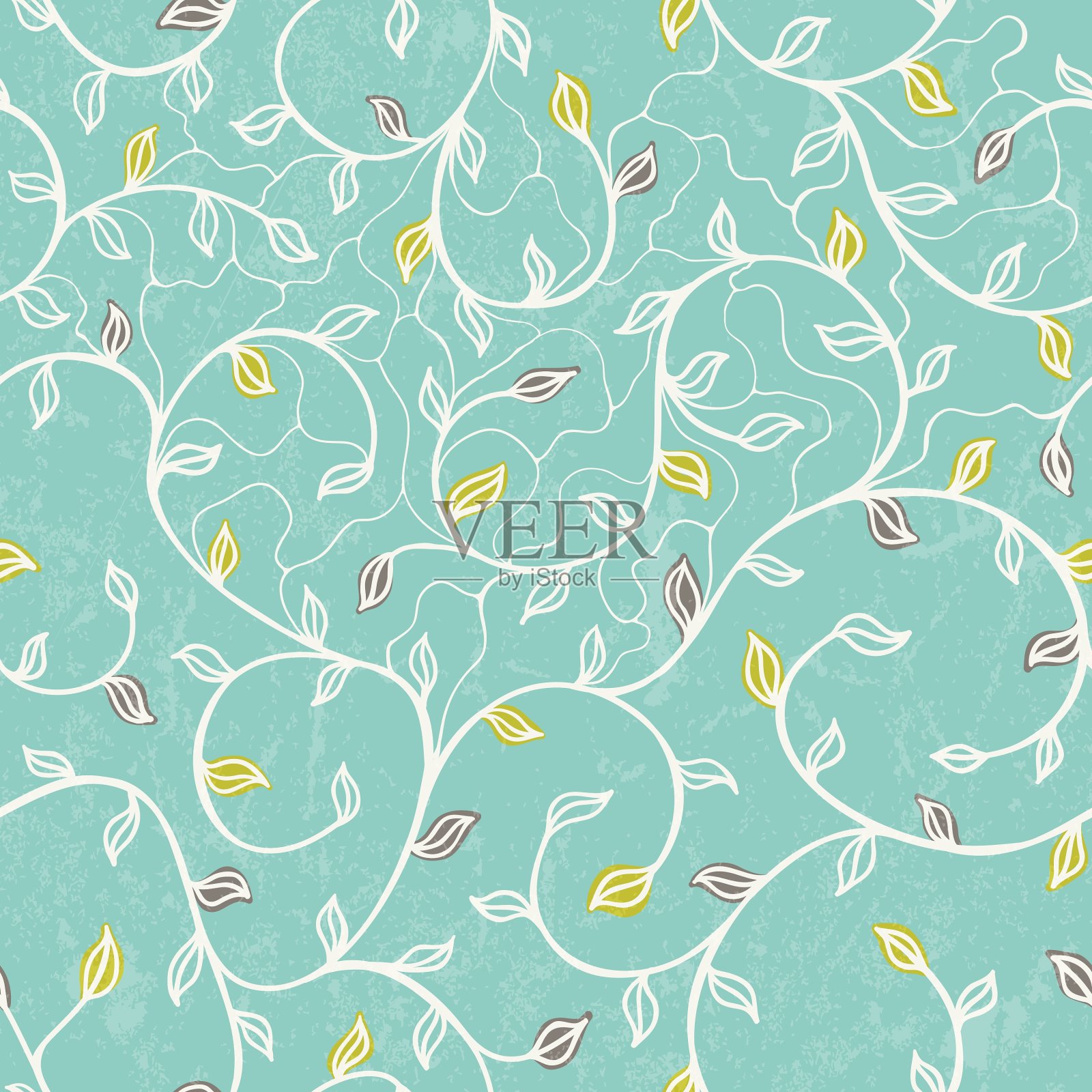无缝印花与风格化的叶子插画图片素材