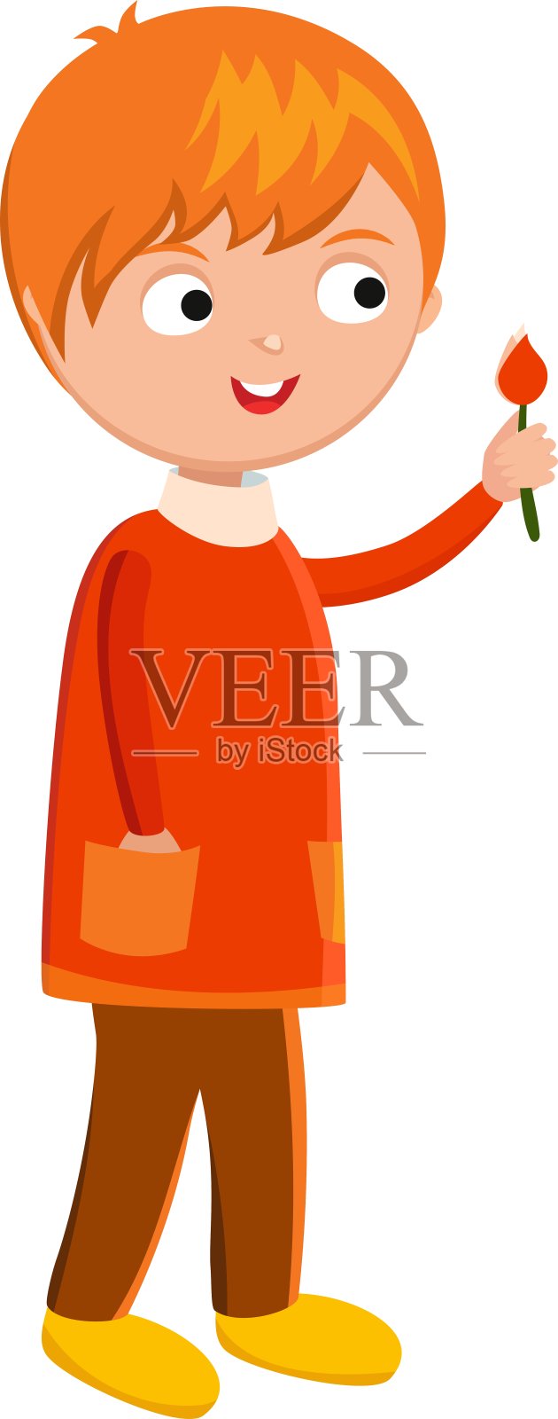 有趣可爱的男孩与花设计元素图片