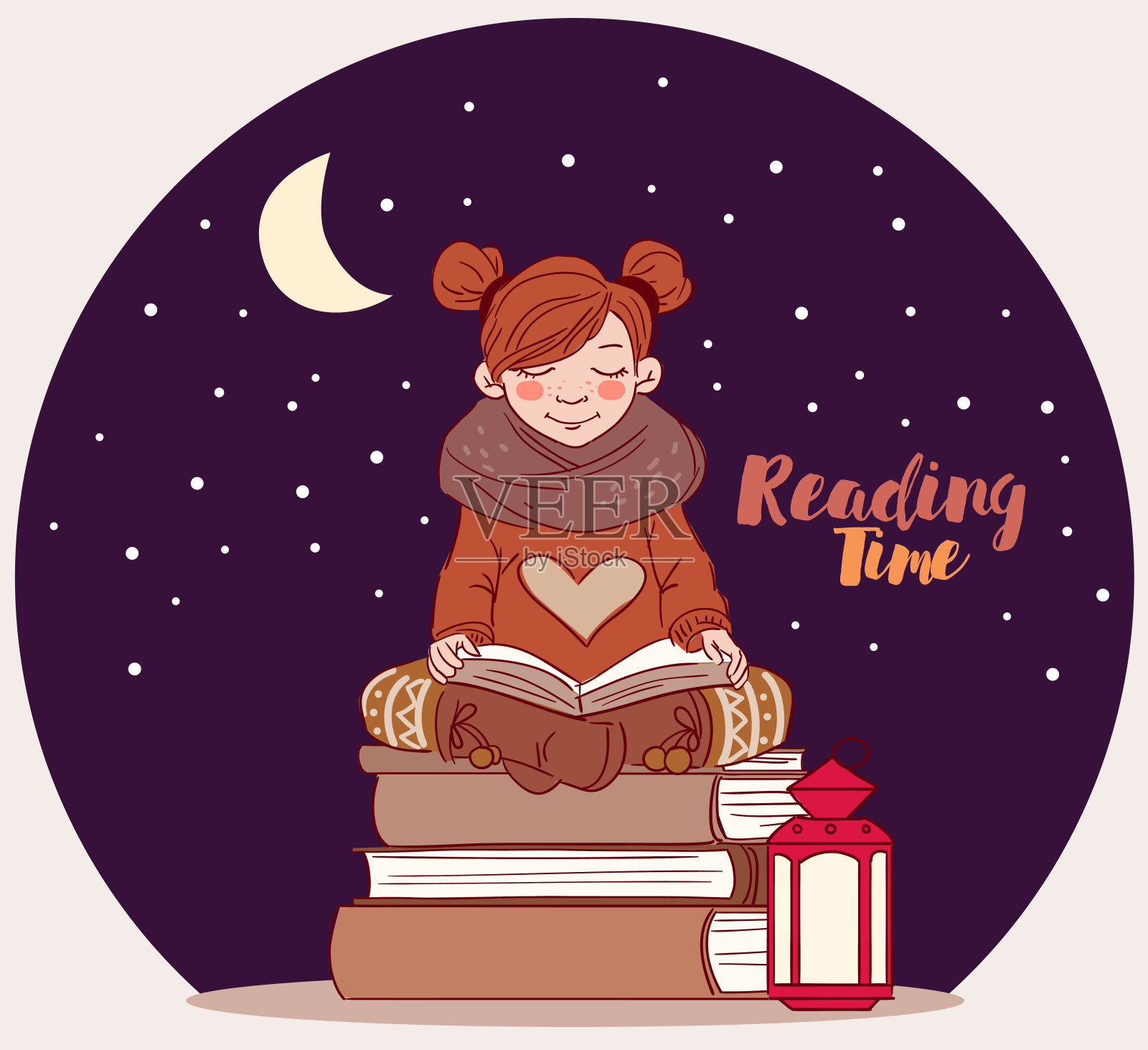 可爱的女孩在看书插画图片素材