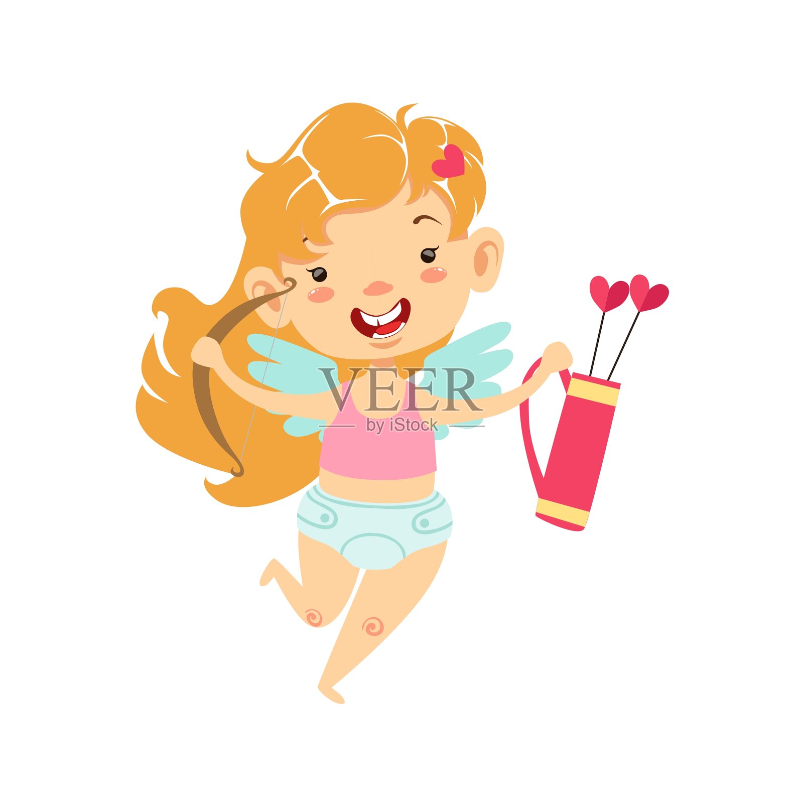 带着带翅膀的弓和箭袋的小爱神丘比特设计元素图片