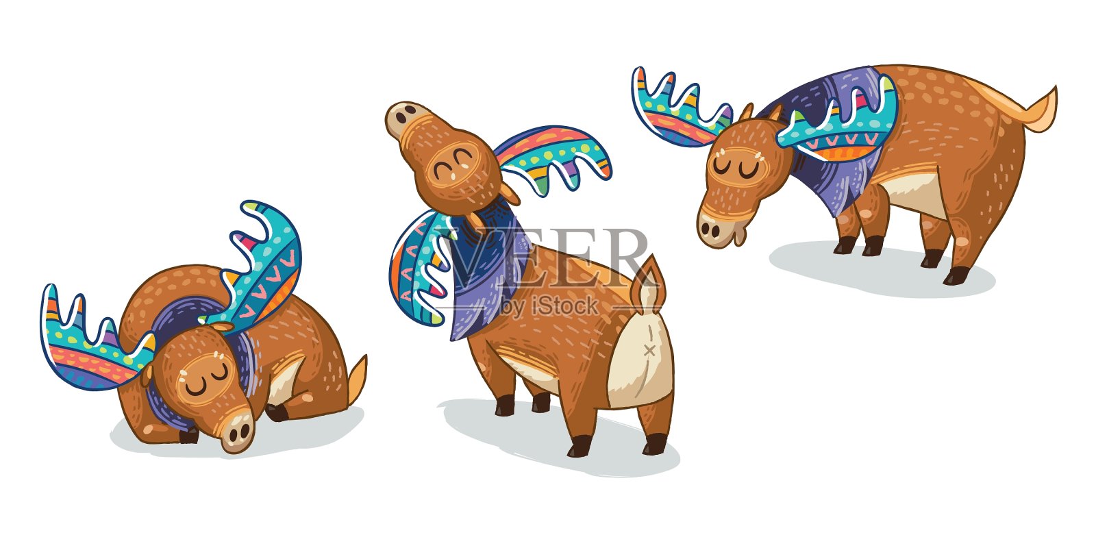 一套可爱的卡通手绘麋鹿设计元素图片