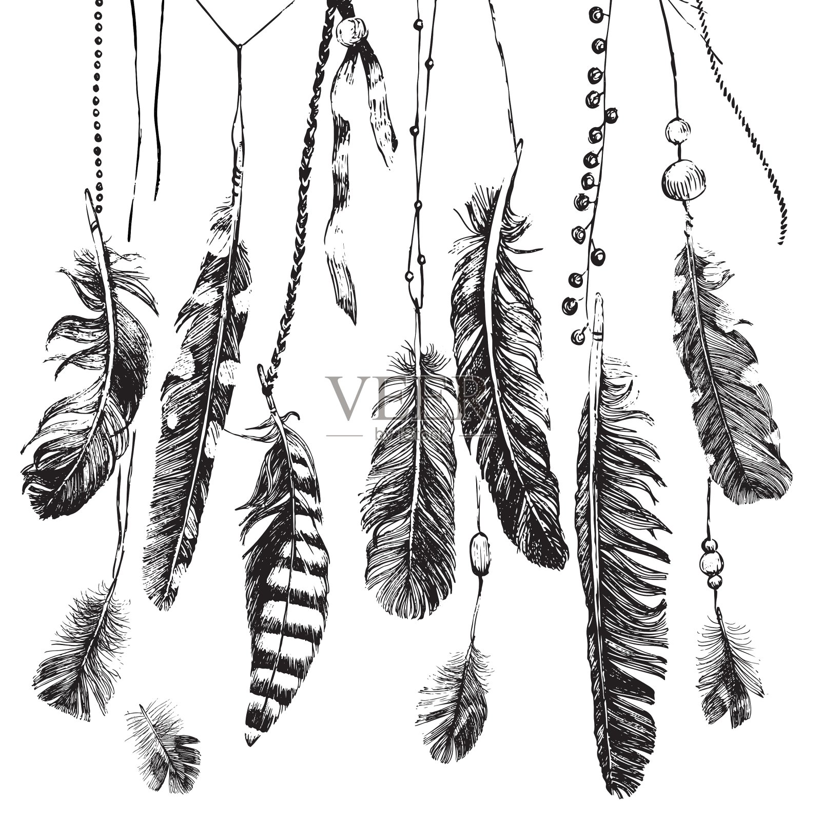 部落背景与手绘羽毛设计元素图片