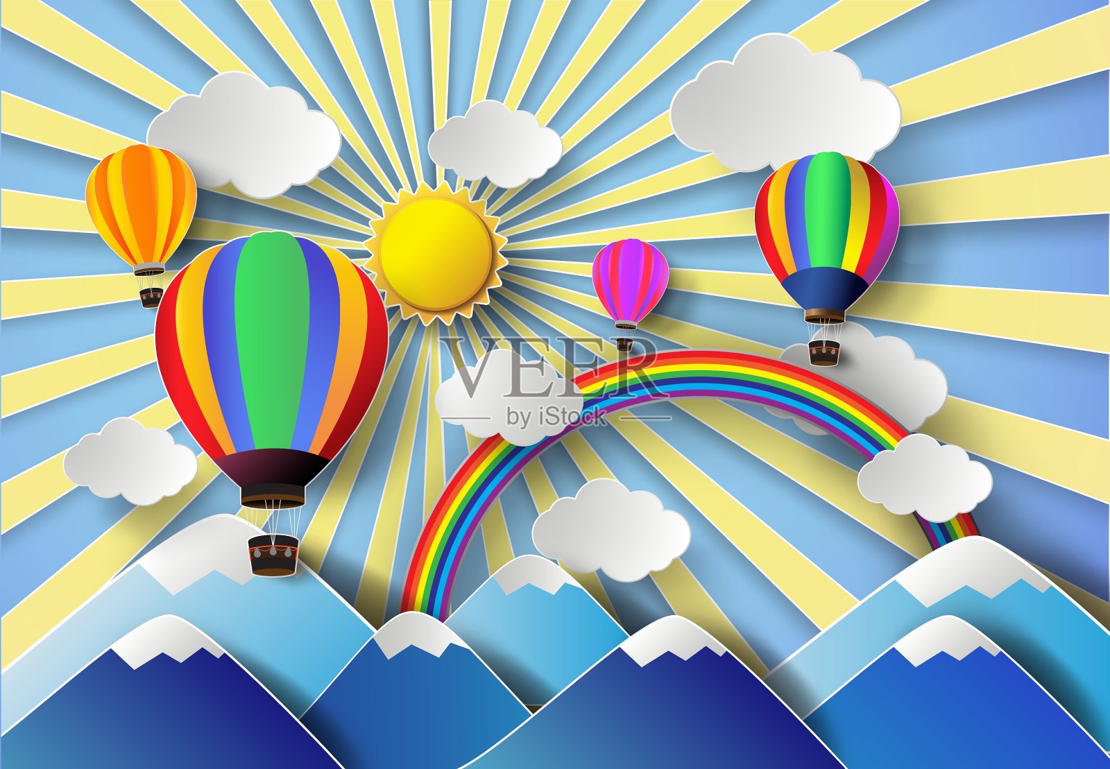 热气球飞过高山插画图片素材