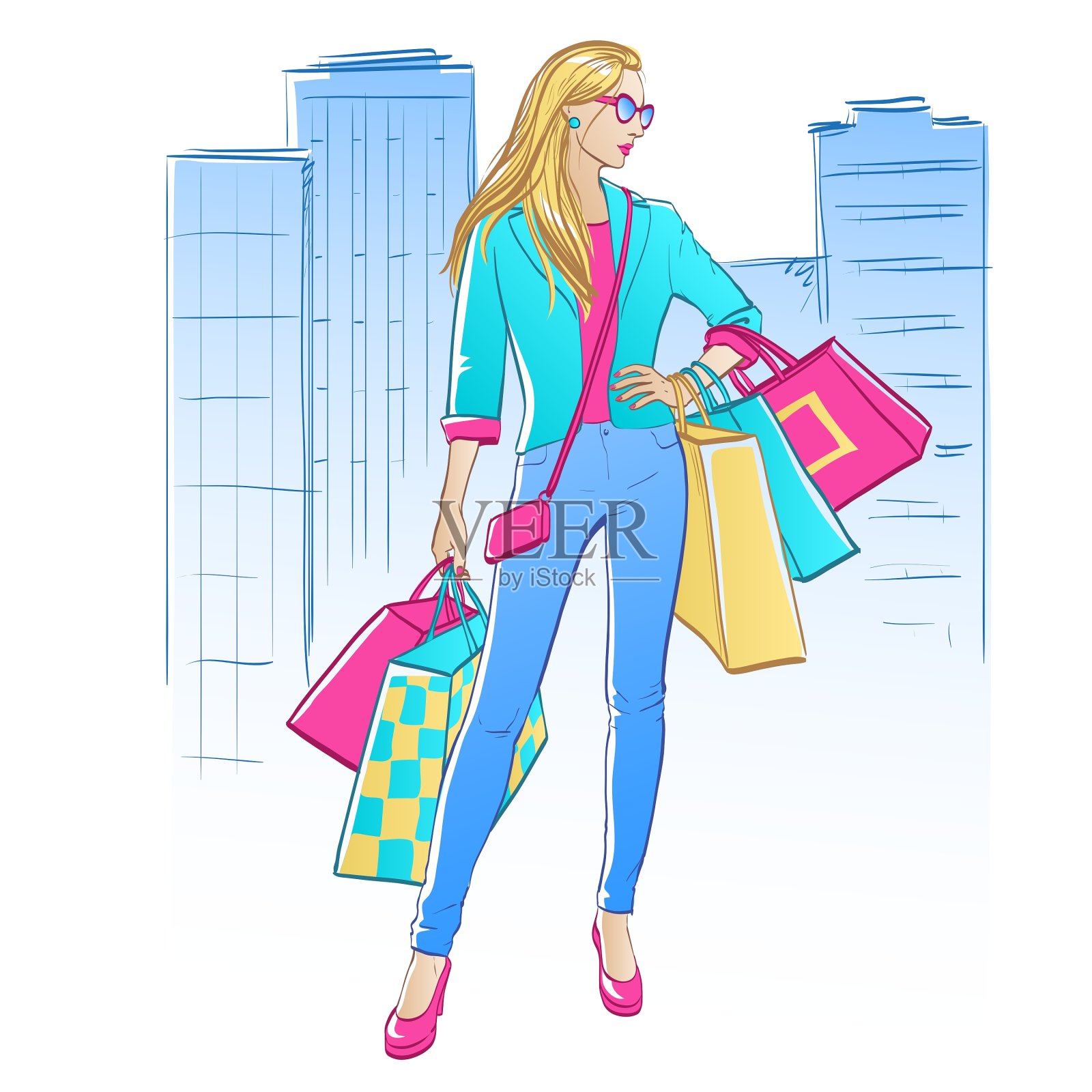 拿着购物袋的女人设计元素图片