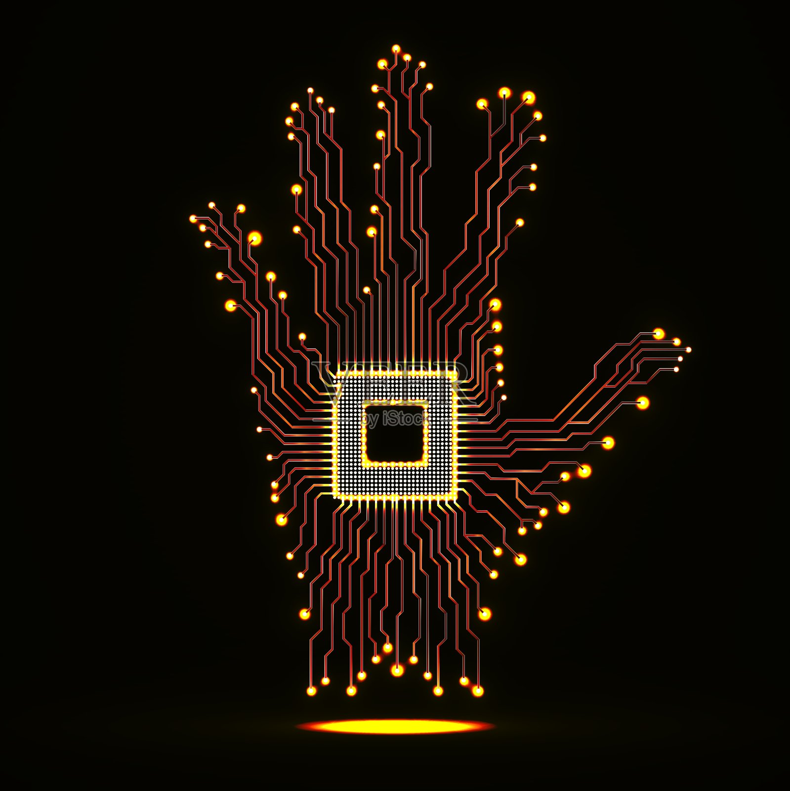 霓虹灯手Cpu电路板插画图片素材