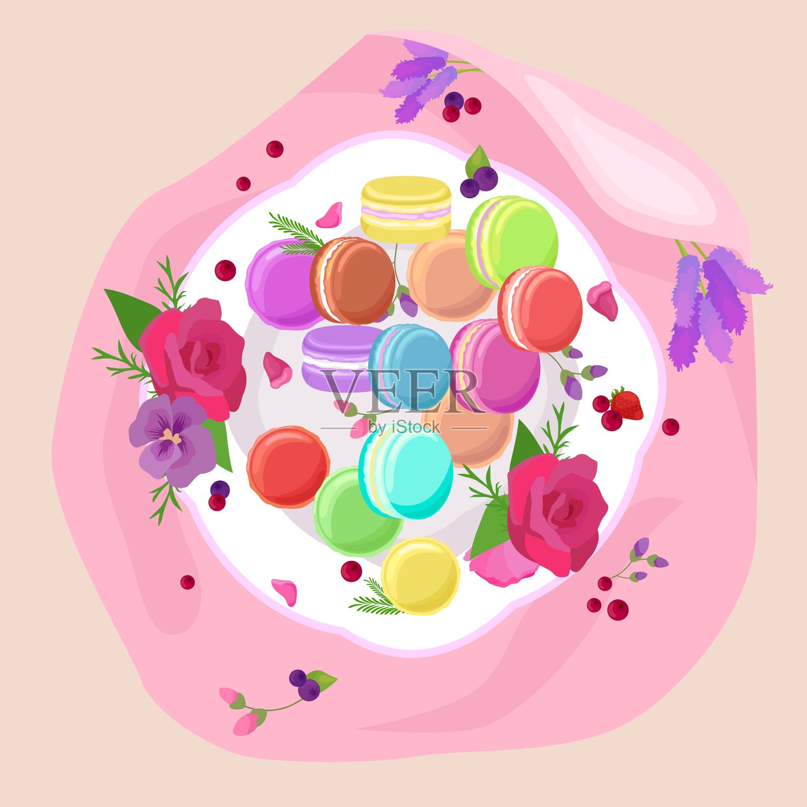 又甜又艳的法式马卡龙插画图片素材