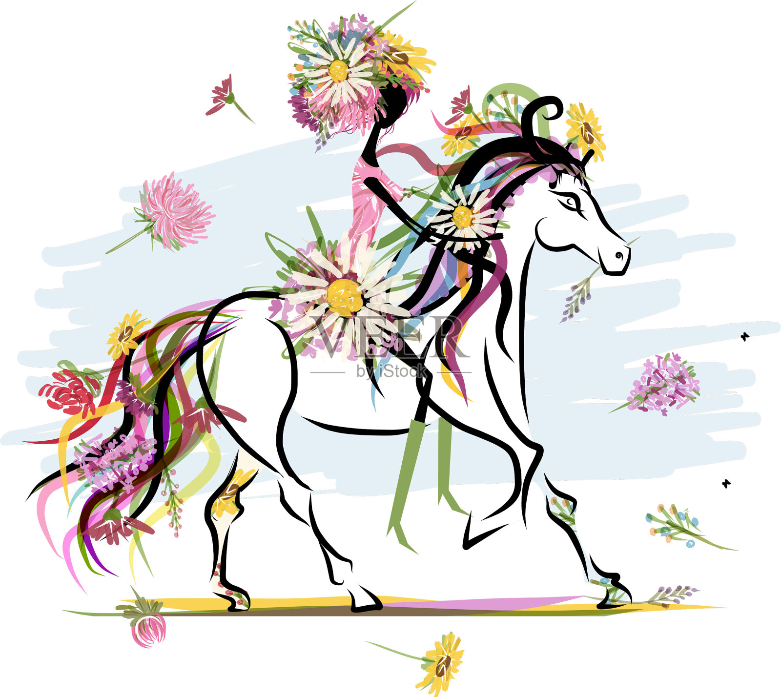 骑着白马的花姑娘为你设计设计元素图片