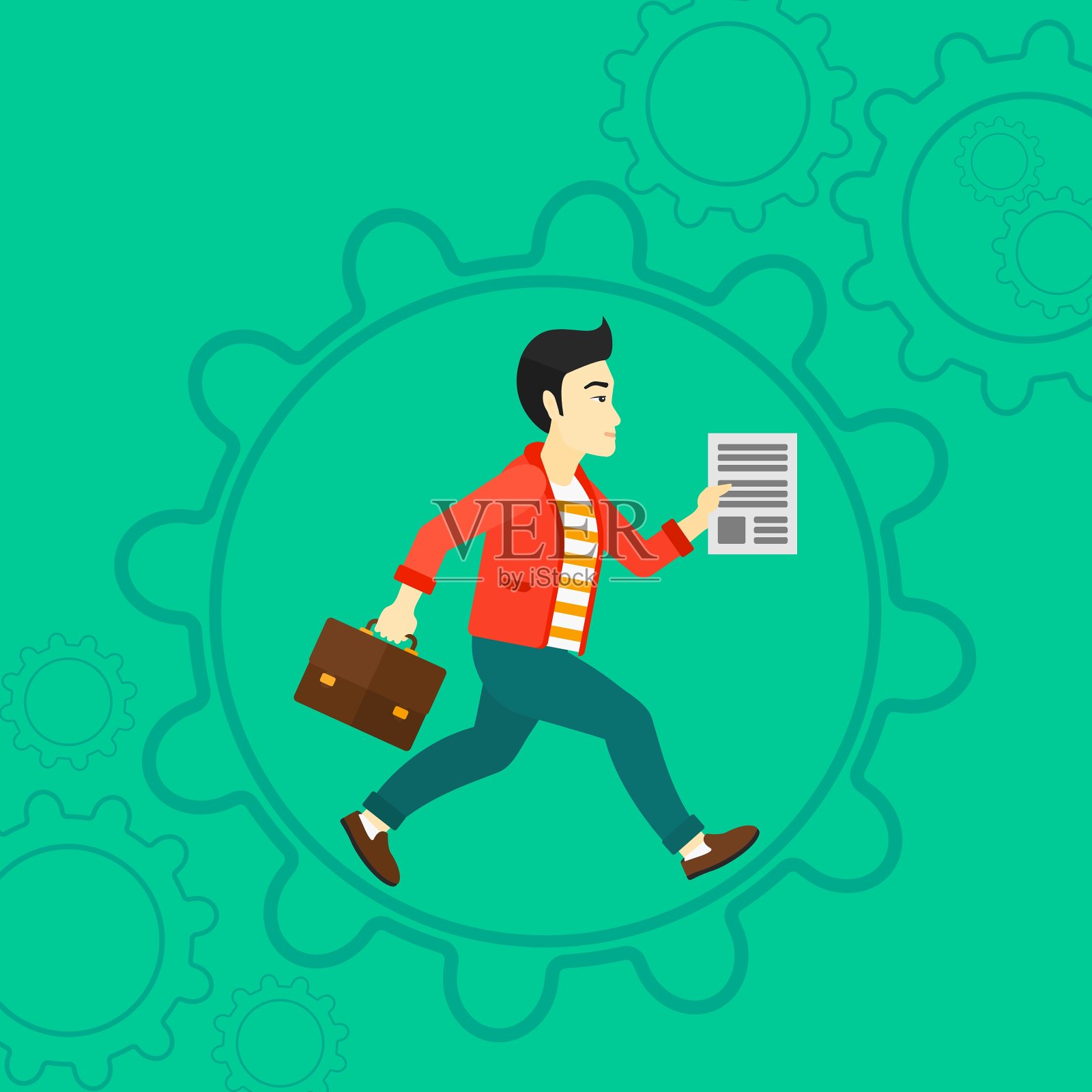 在齿轮里跑步的人插画图片素材