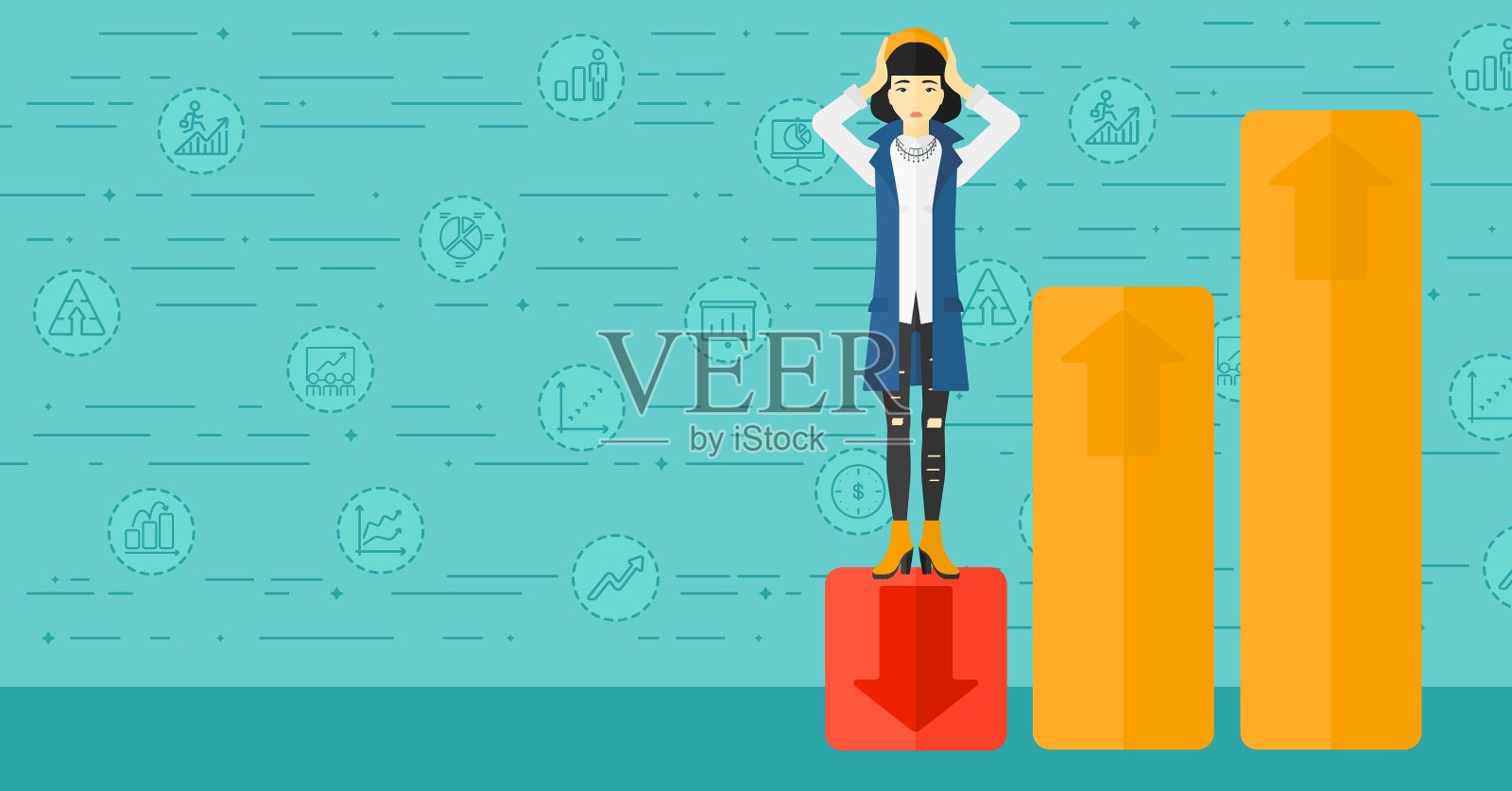 女商人站在低图表上插画图片素材