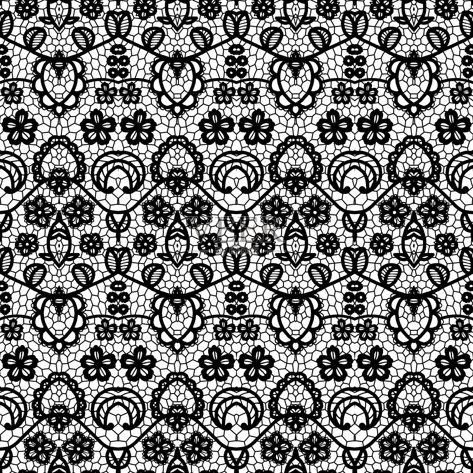 花边无缝图案与花插画图片素材