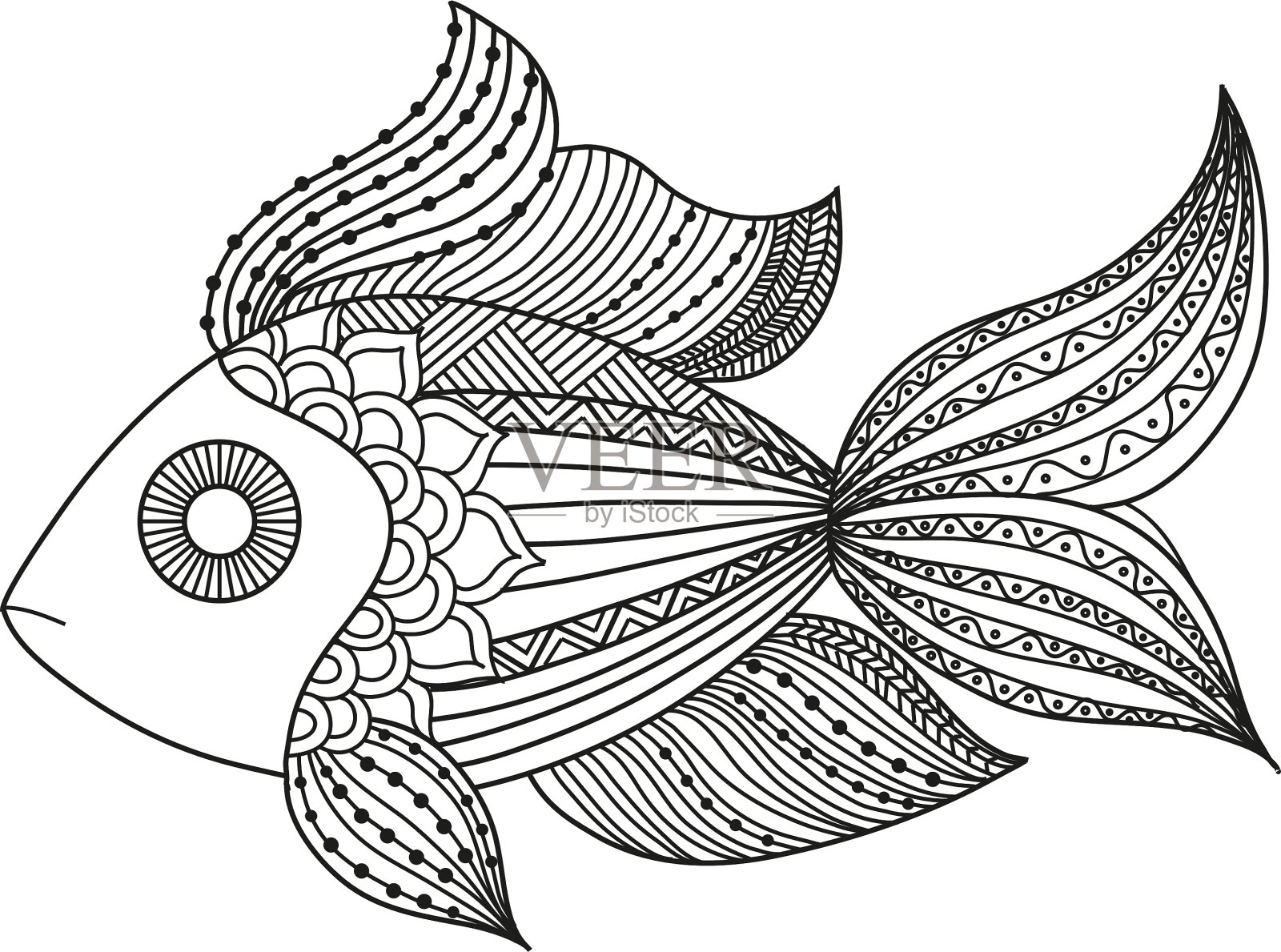 单色鱼涂鸦插画图片素材