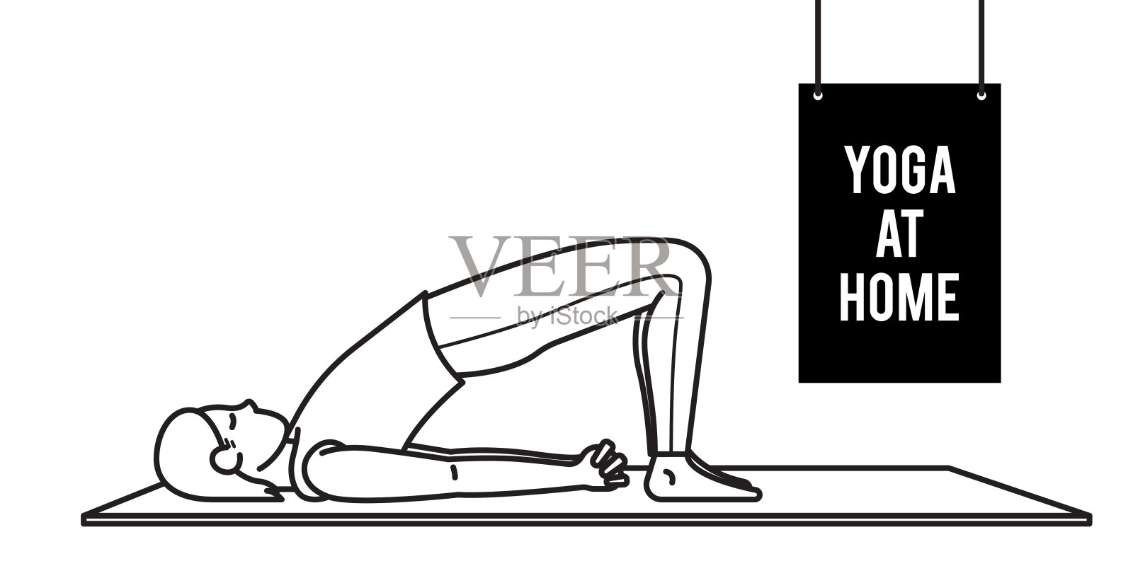 妇女做瑜伽活动在家里，插图在矢量。在冠状病毒流行期间呆在家里，做一些自我隔离和保持社交距离的事情。插画图片素材