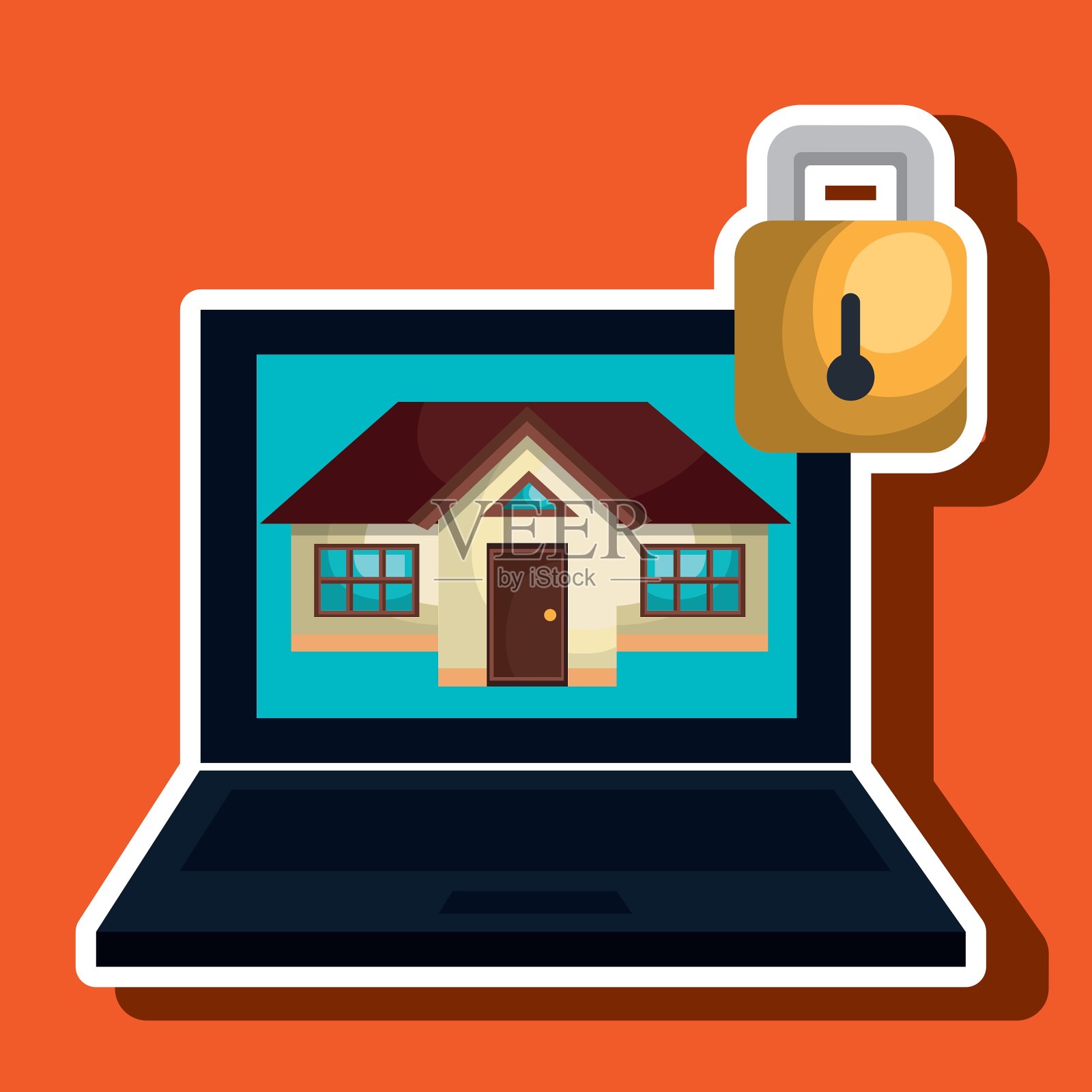 智能家居与笔记本电脑隔离图标插画图片素材