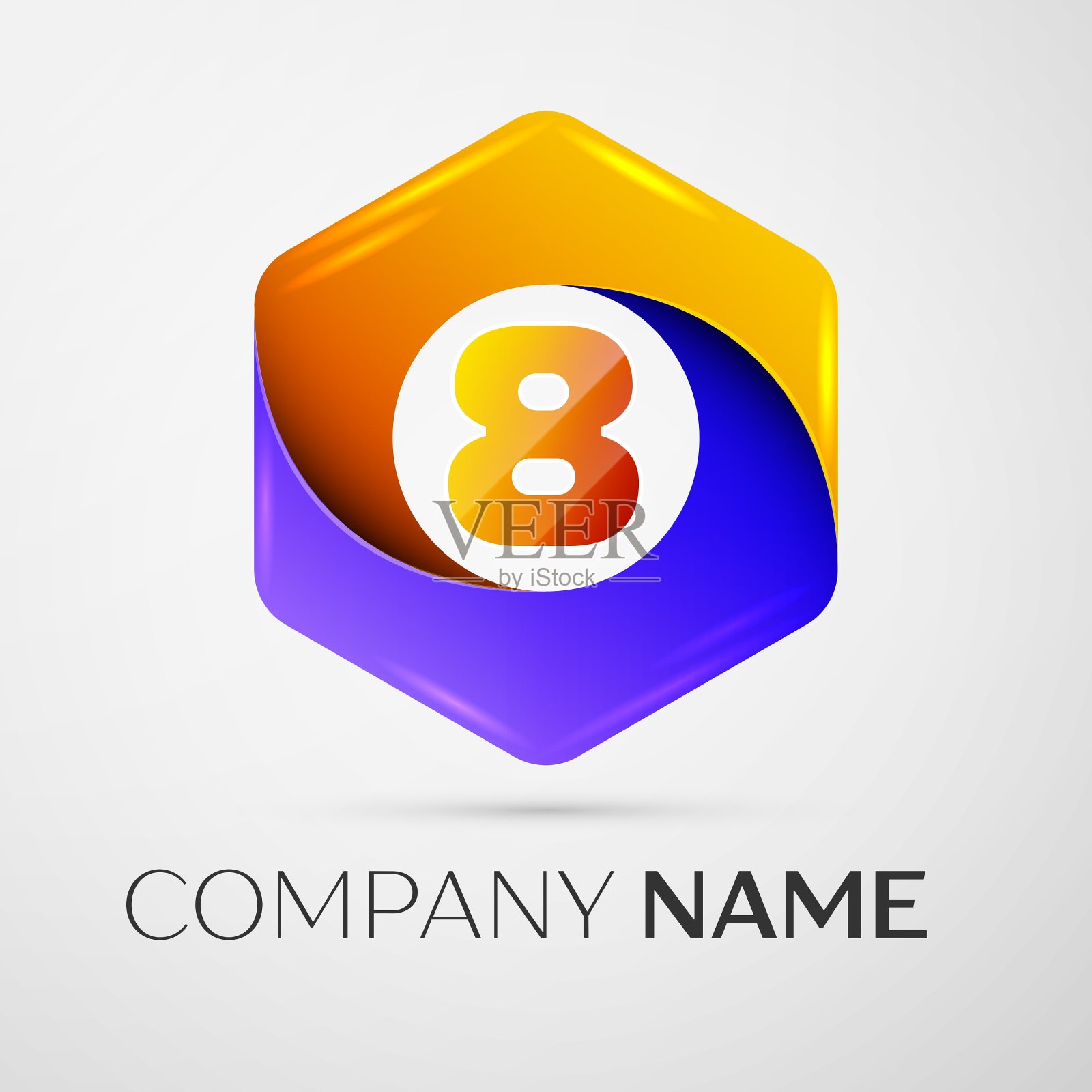 第八号标志符号为七彩六角形插画图片素材