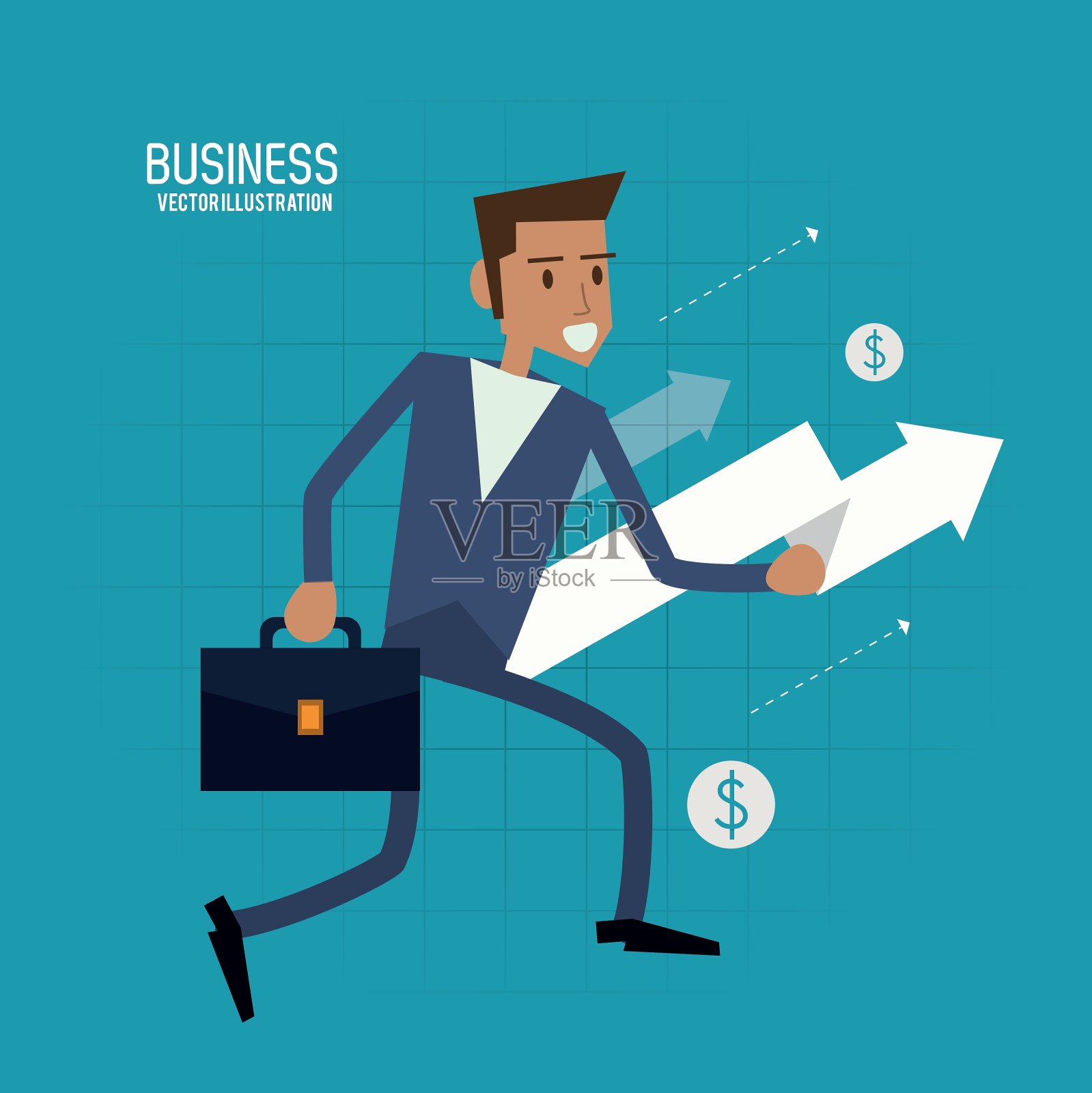 商人箭头男手提箱商业图标插画图片素材