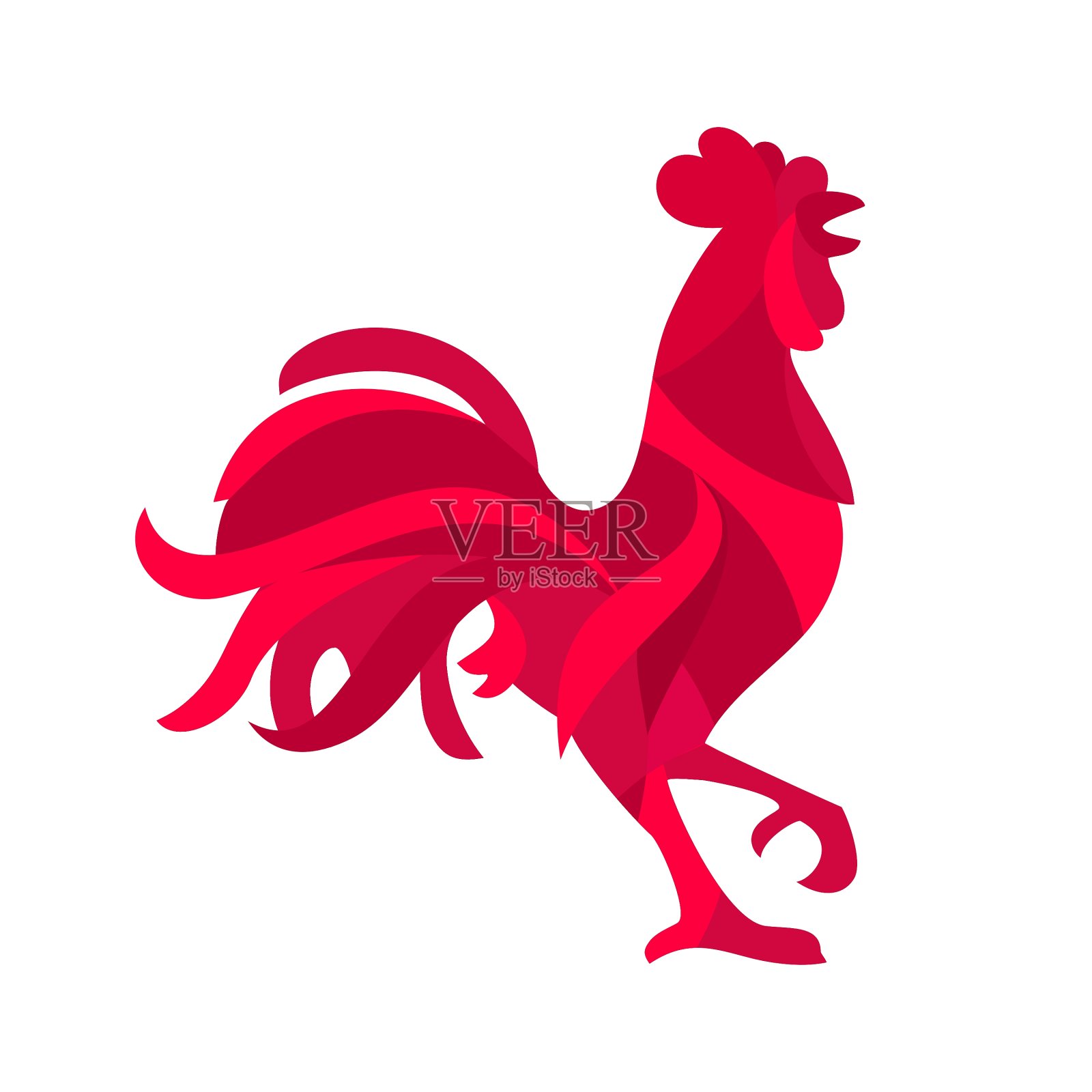 红色火红公鸡复古黑色雕刻设计元素图片