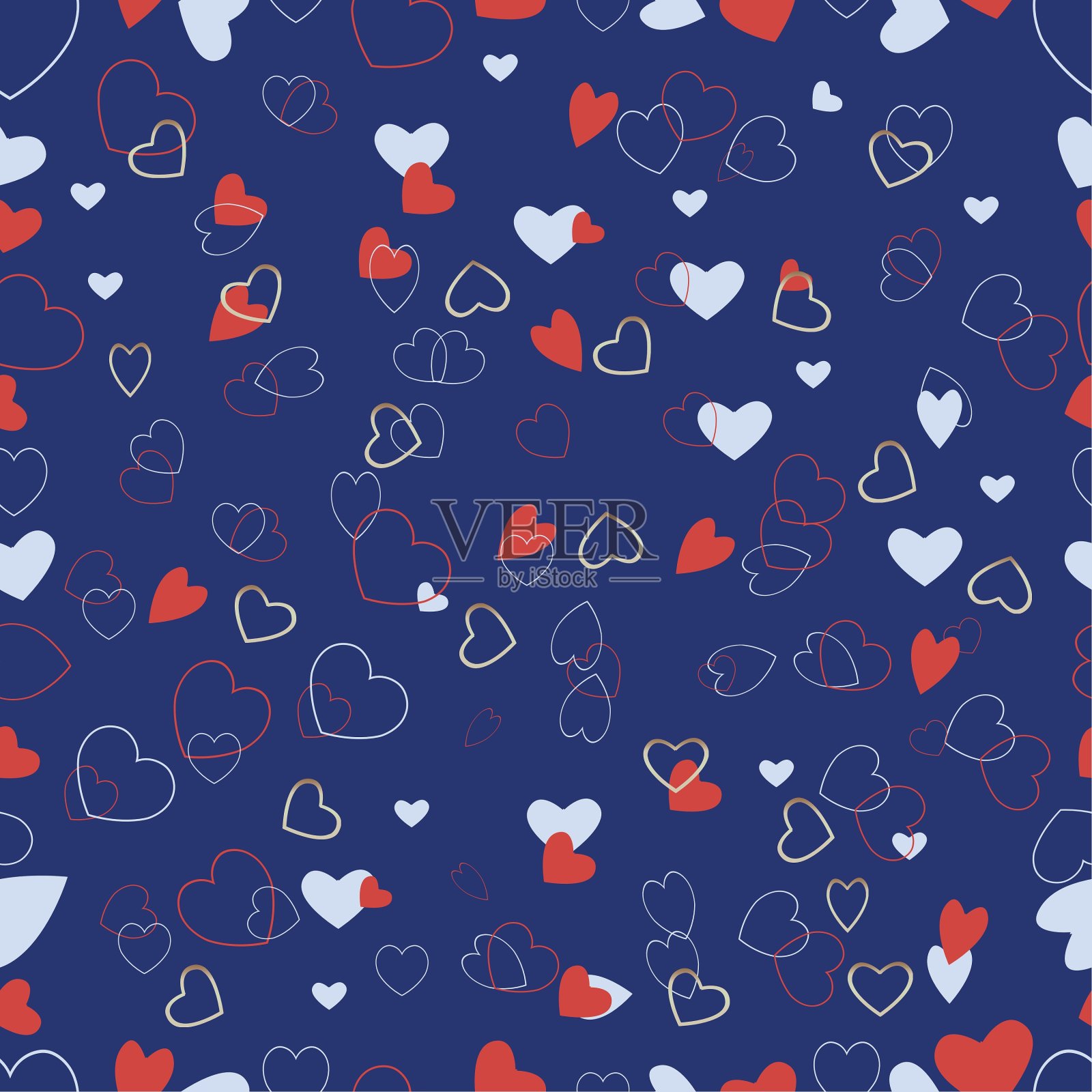 蓝色背景有各种心形图案插画图片素材