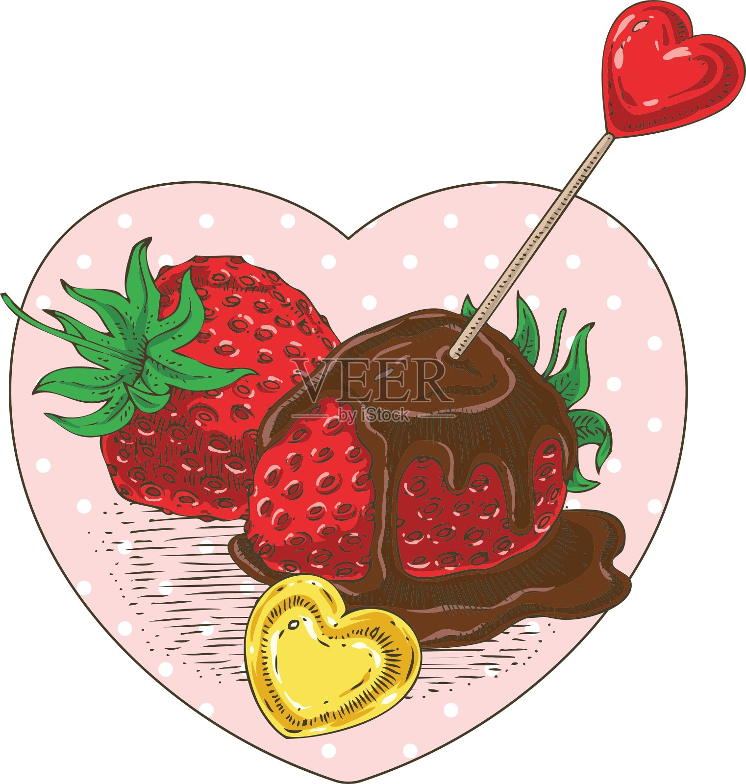 巧克力草莓和心形设计元素图片