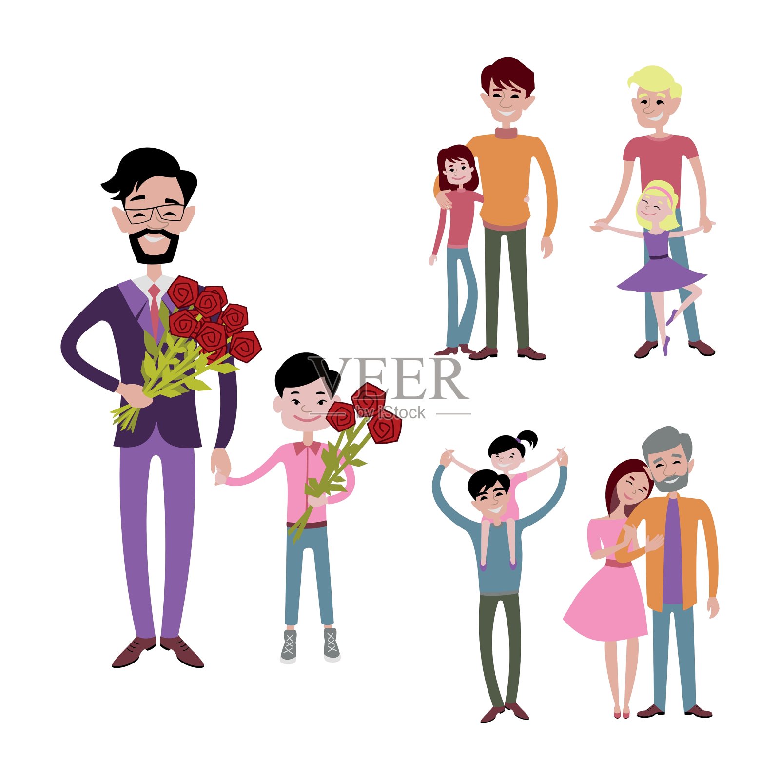 父亲和孩子共同的性格插画图片素材