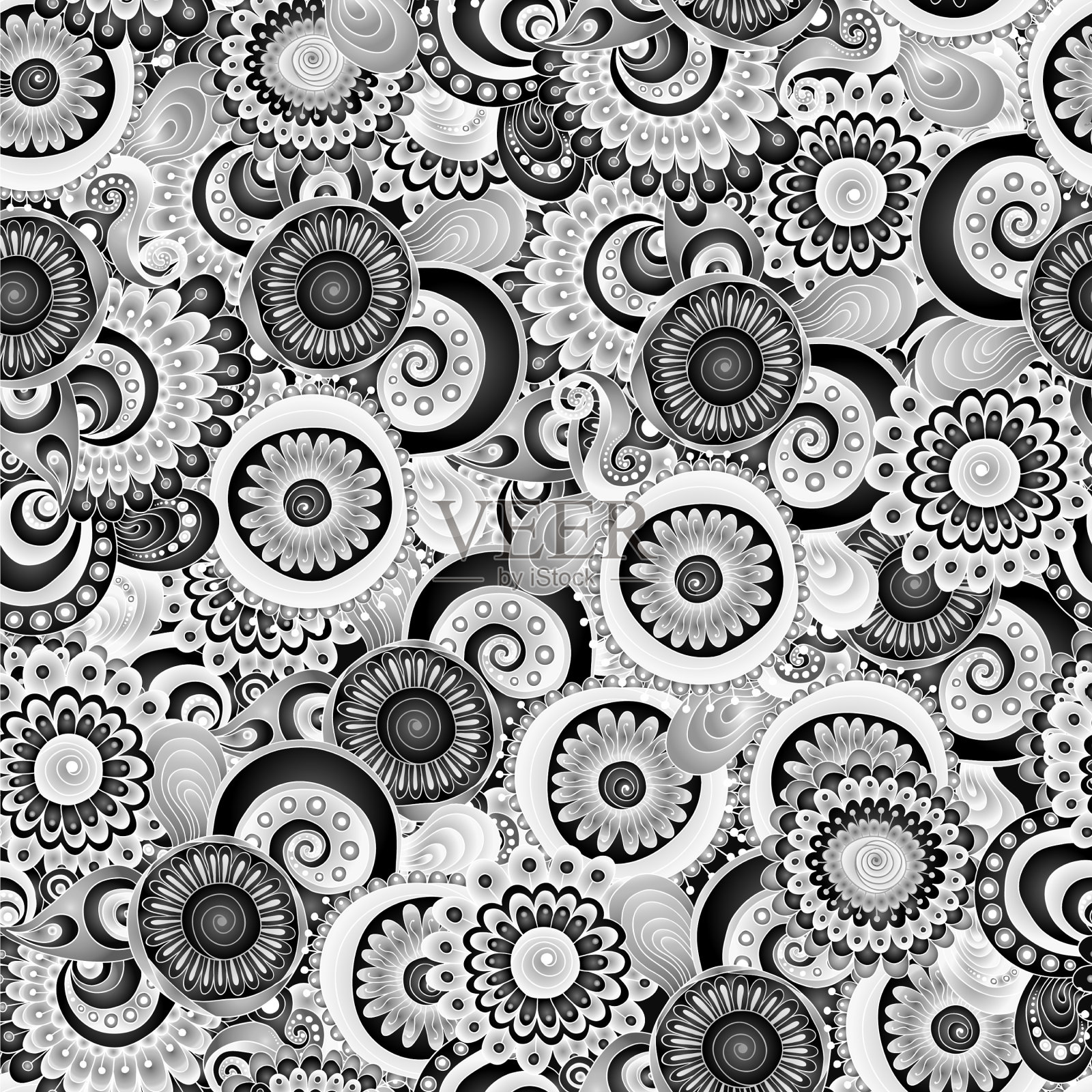 无缝花黑白复古背景插画图片素材