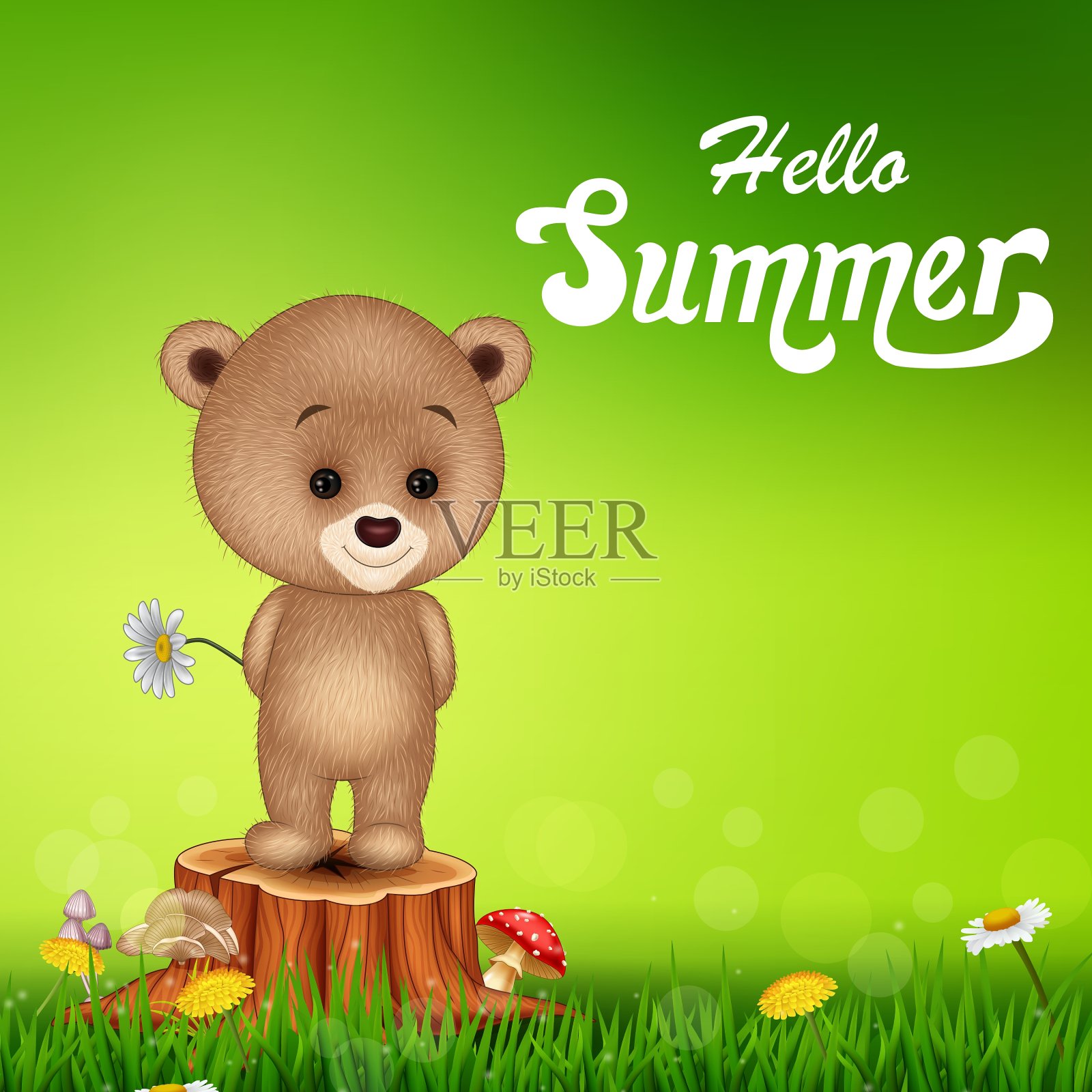 你好，夏天背景小熊插画图片素材