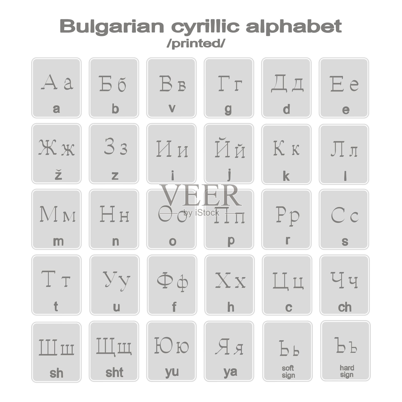 印有保加利亚西里尔字母的图标插画图片素材