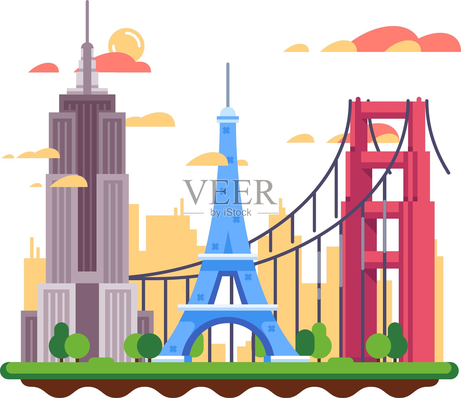 著名地标平面设计插画图片素材