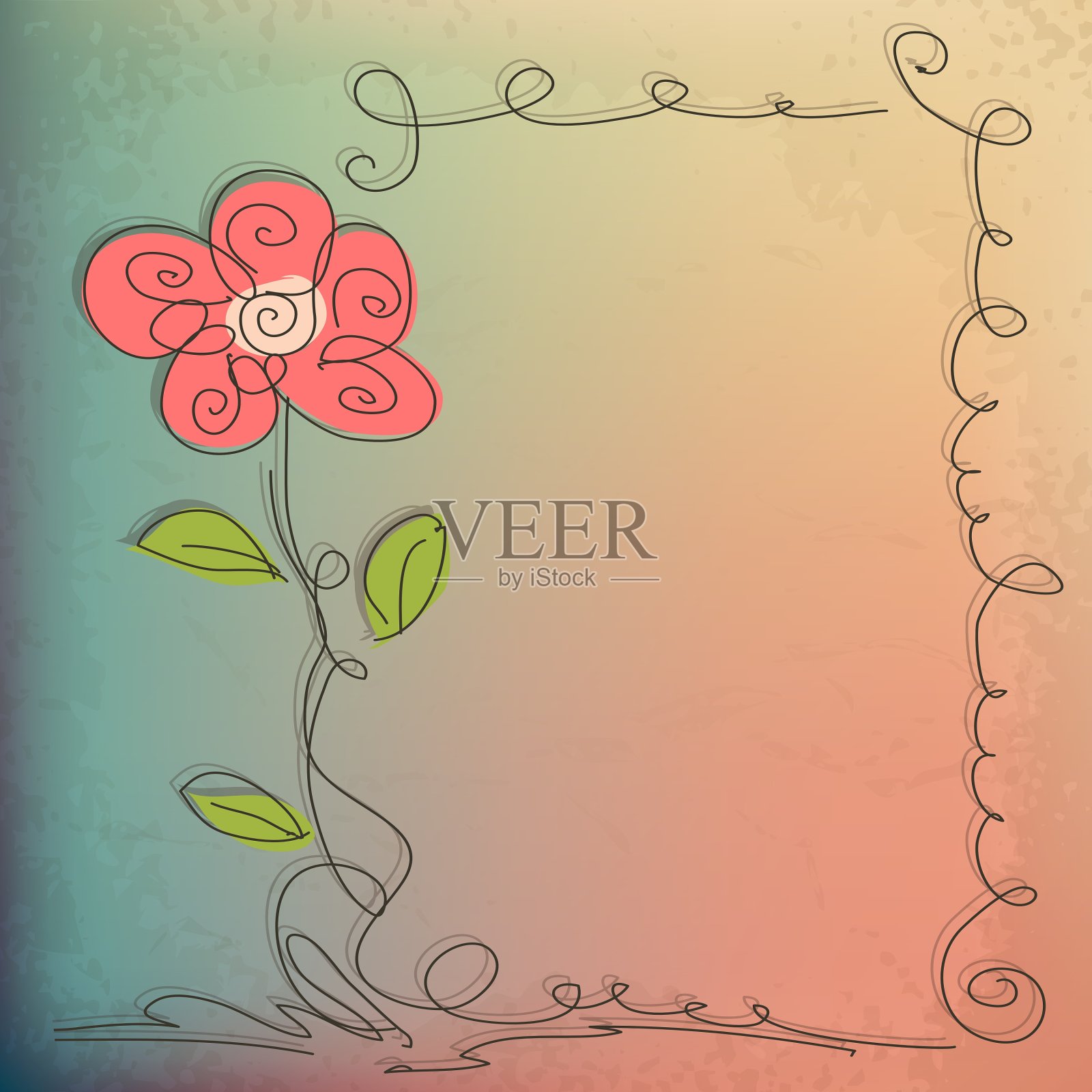 手绘花卉背景与详细的框架插画图片素材