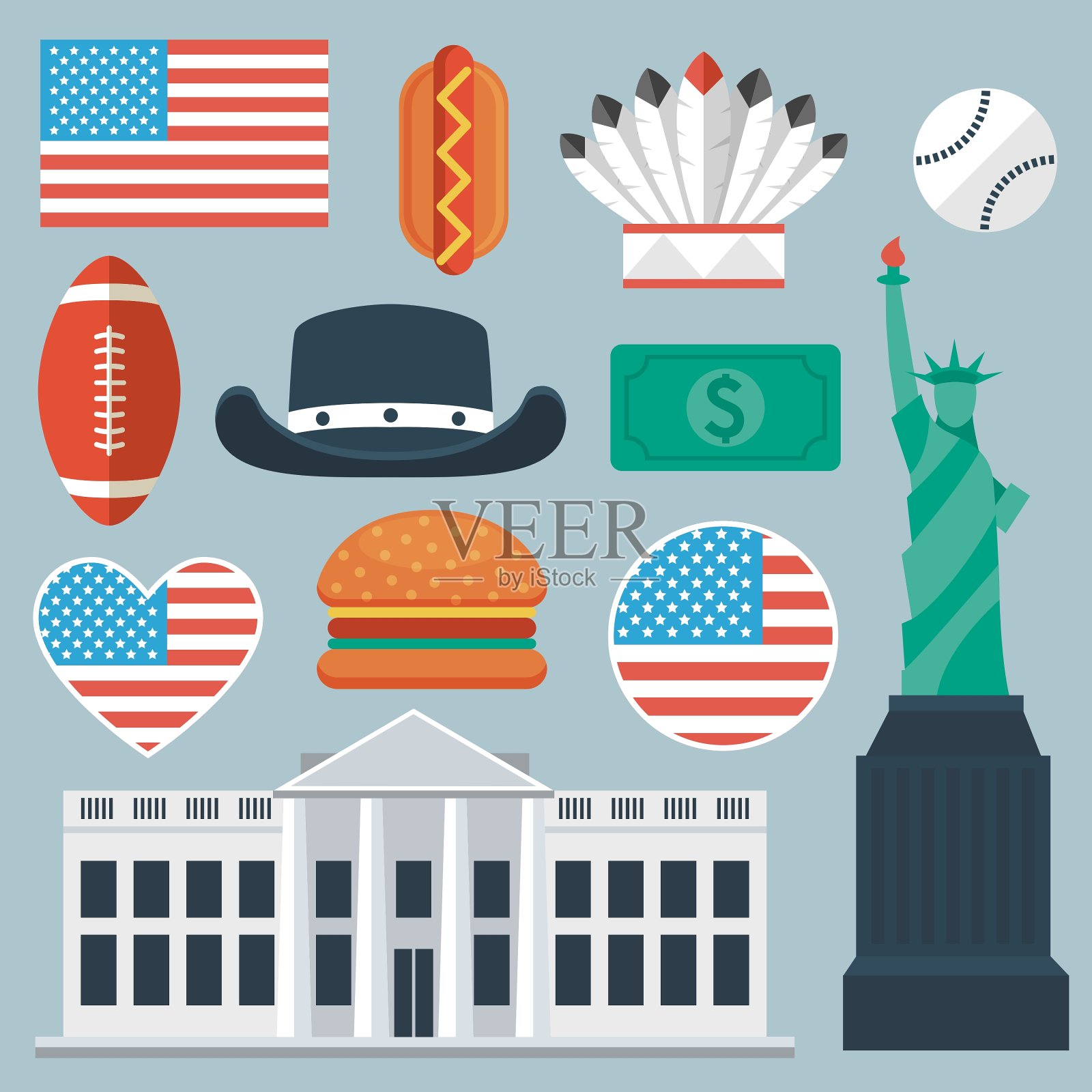 美国平面图标组图标素材