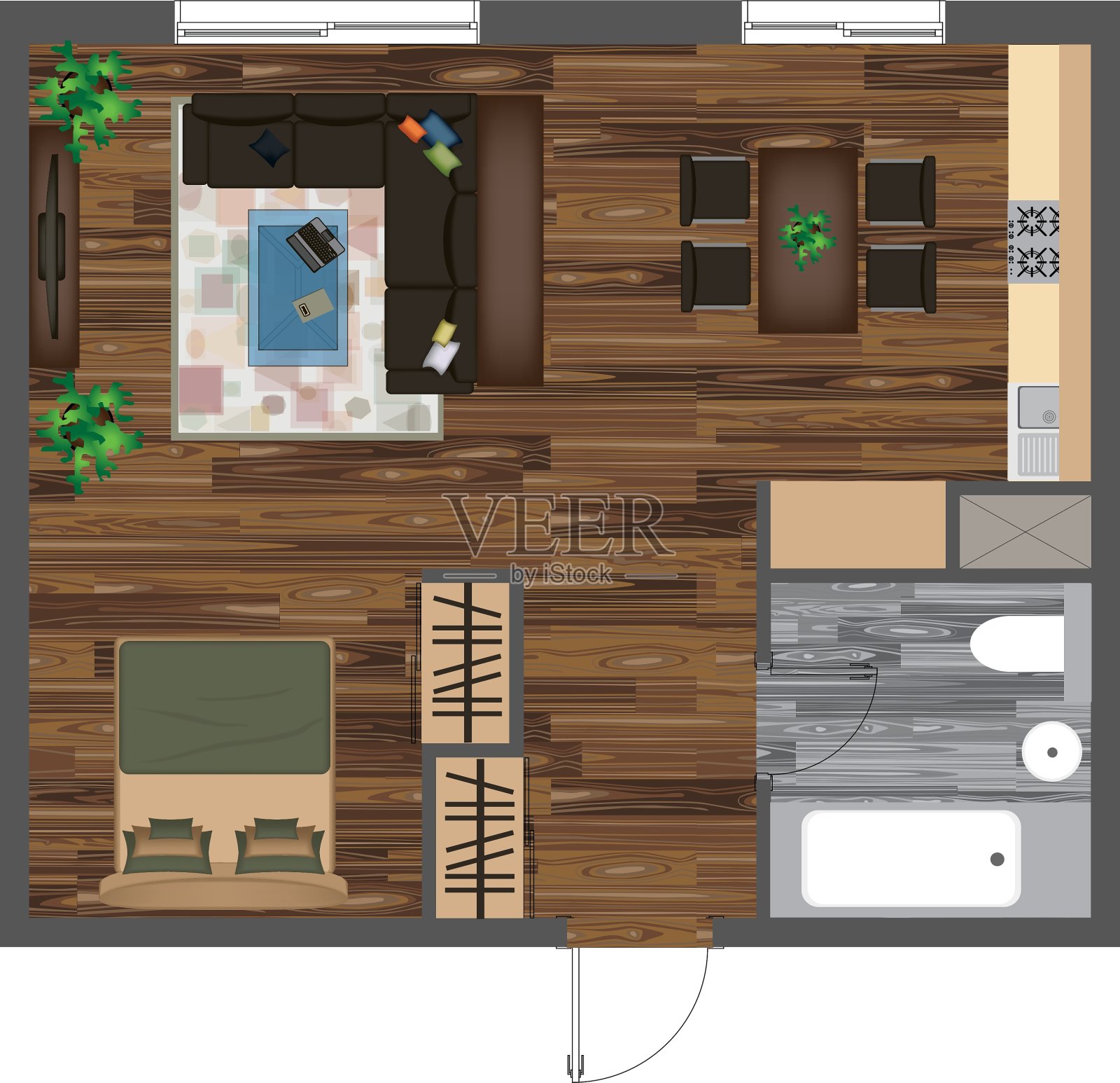 建筑色彩平面图工作室公寓插画图片素材