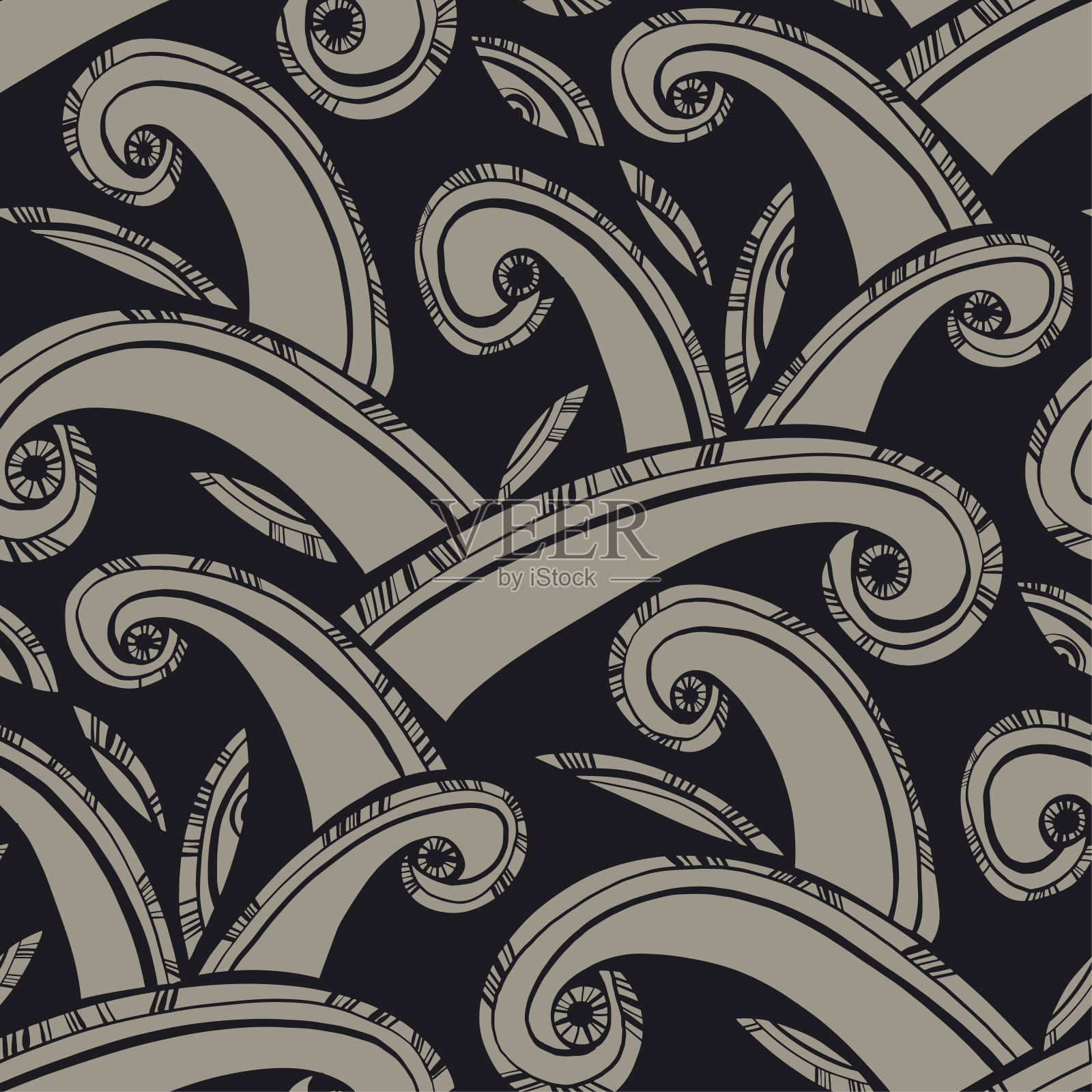 民族风格的手绘抽象海浪插画图片素材