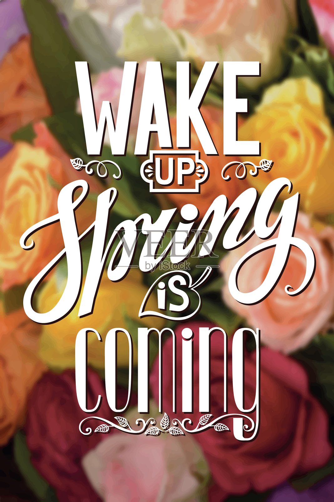 春天来了，刻字玫瑰花背景插画图片素材