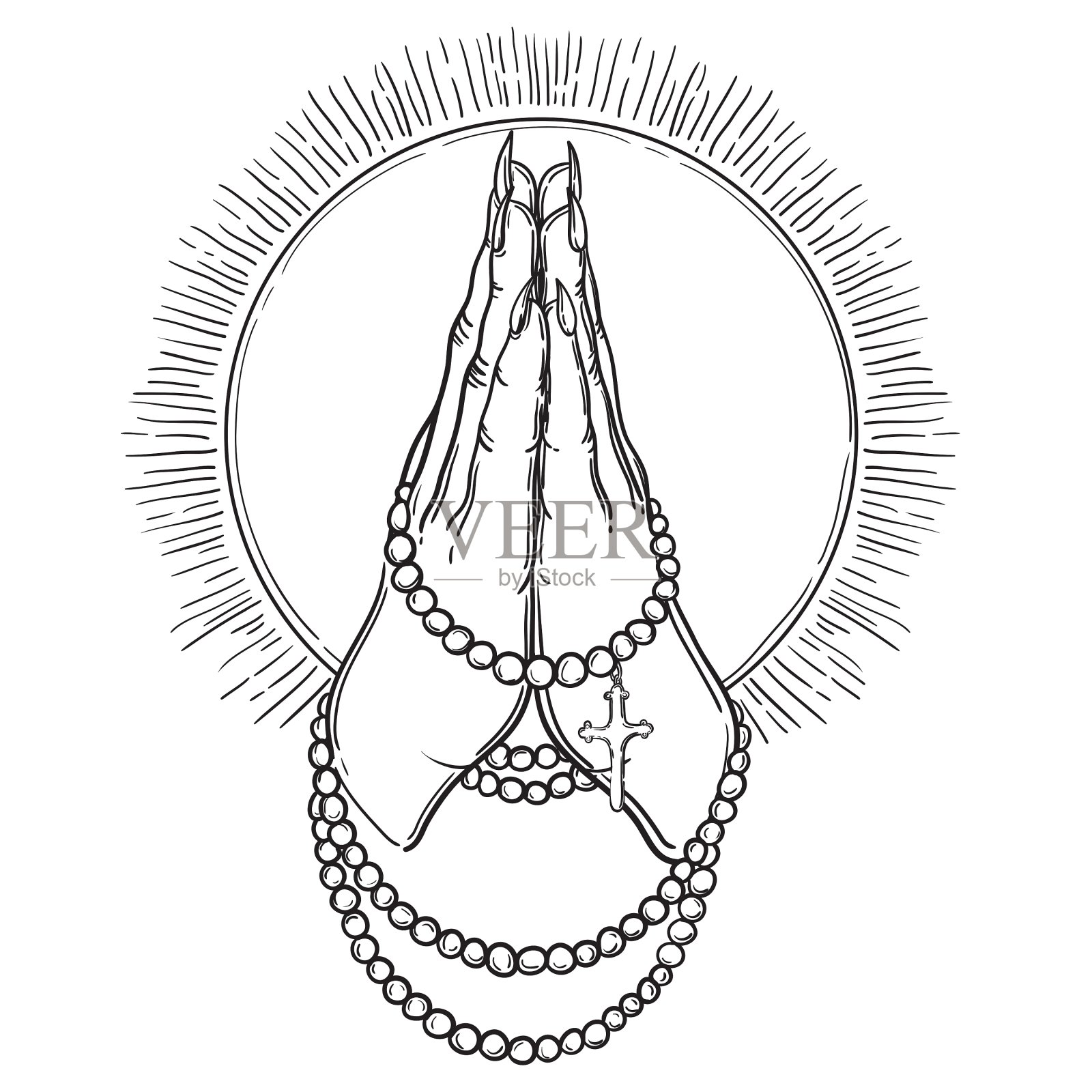 祈祷手的线条画设计元素图片