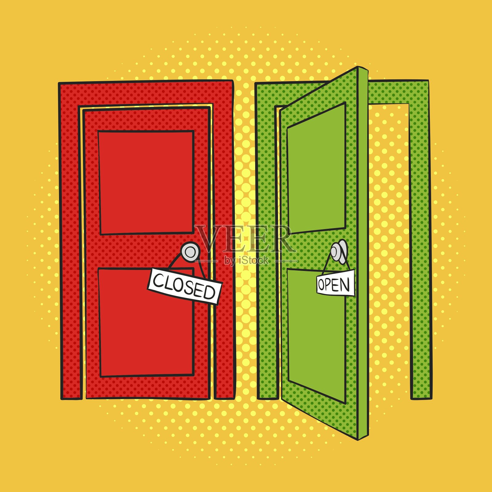 打开和关闭的门插画图片素材