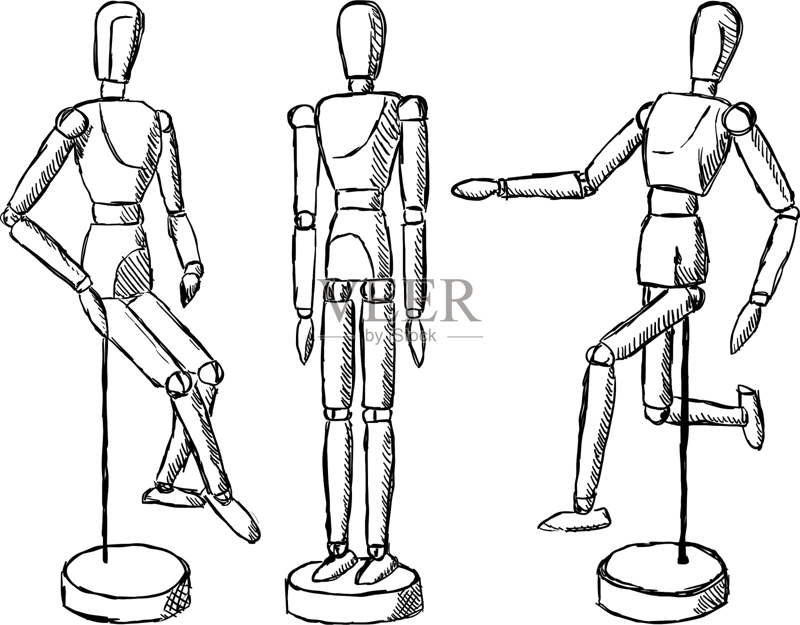 木制人体模型艺术雕像插画图片素材