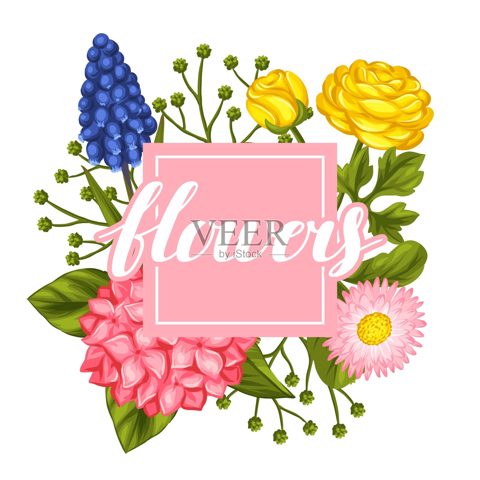 邀请卡与花园花卉装饰设计元素图片