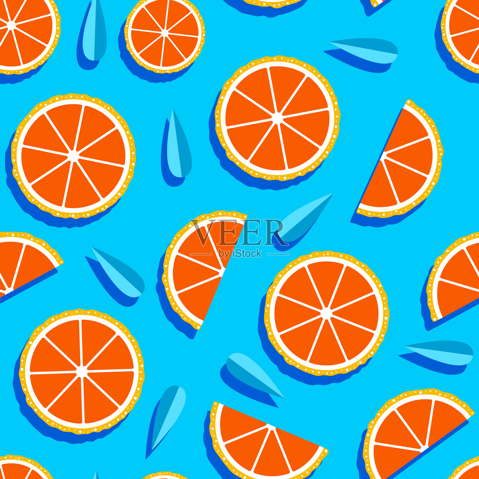 柚子片和叶子放在水面上插画图片素材