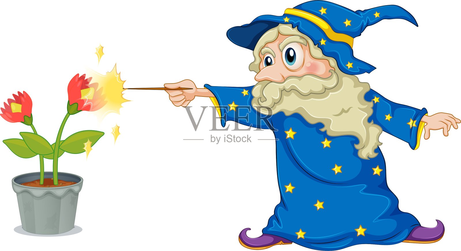 一个巫师拿着魔杖指着那些花设计元素图片