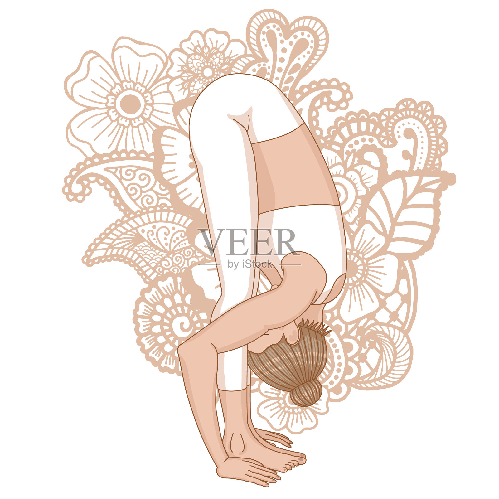 女性侧影乌塔体式向前折叠瑜伽