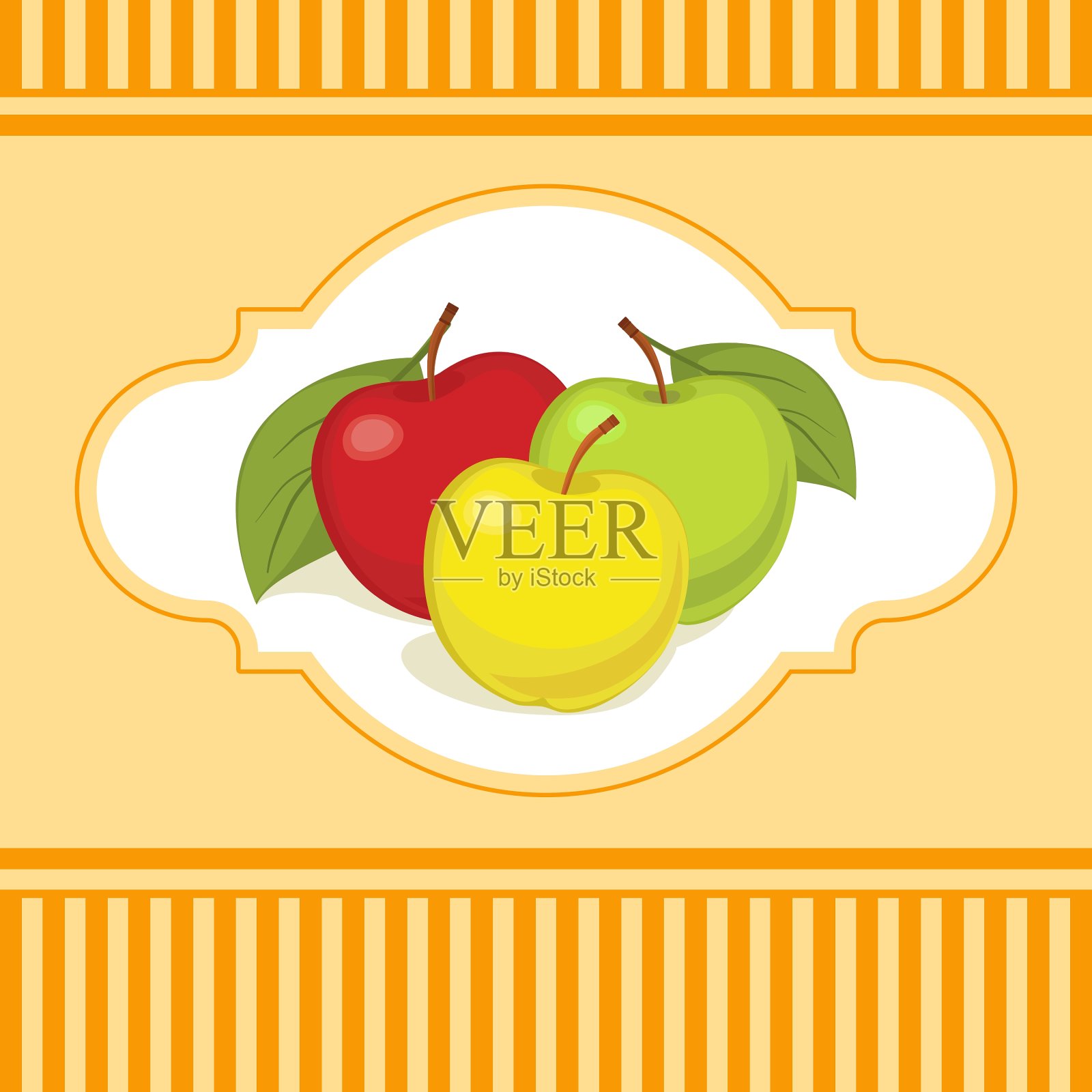 三个彩色苹果的静物画插画图片素材