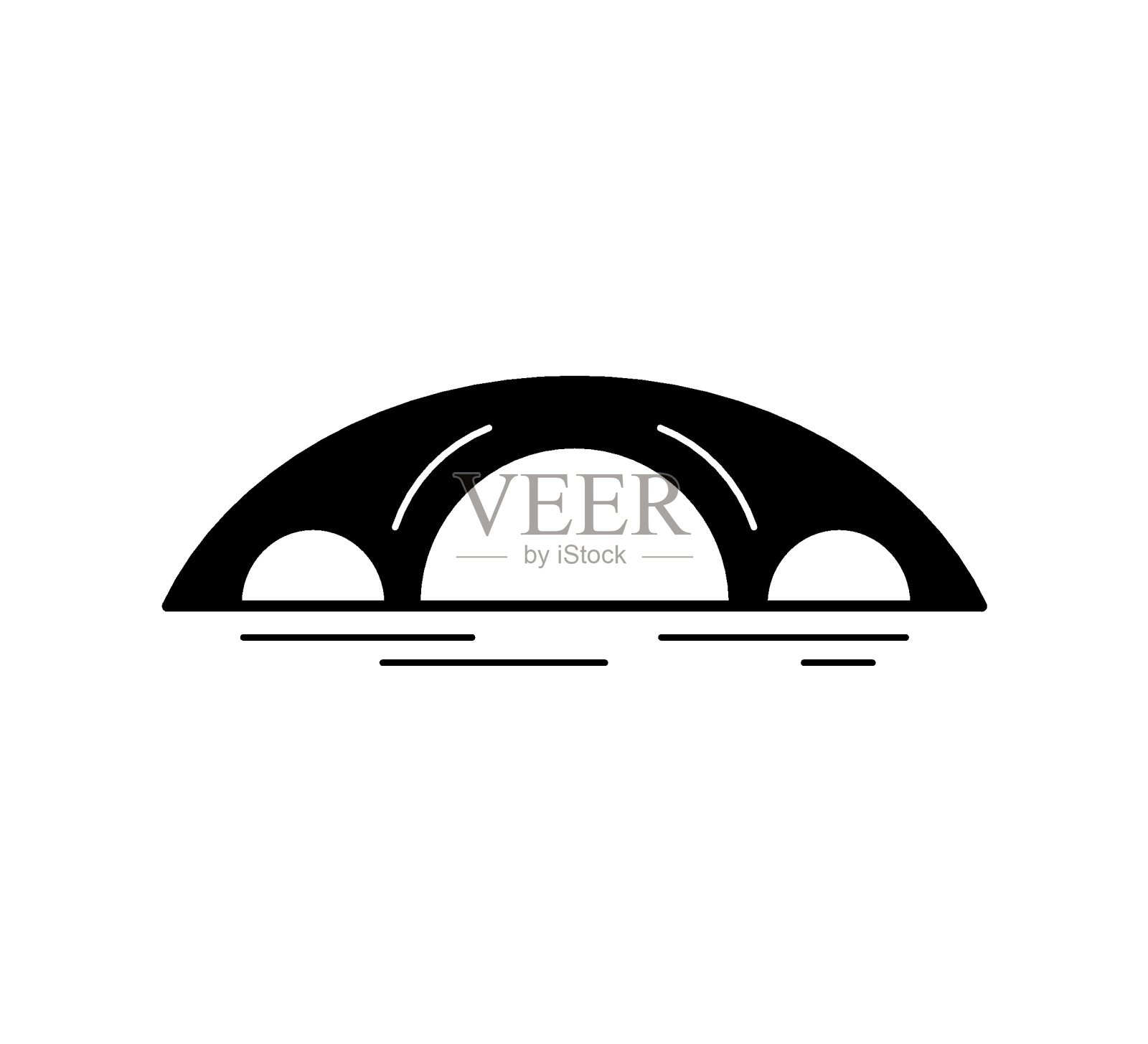 拱桥黑色剪影图标孤立在白色背景。不同类型的桥梁。城市建筑。矢量插图。插画图片素材