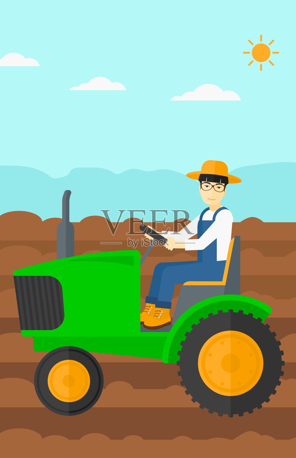 农民驾驶拖拉机插画图片素材