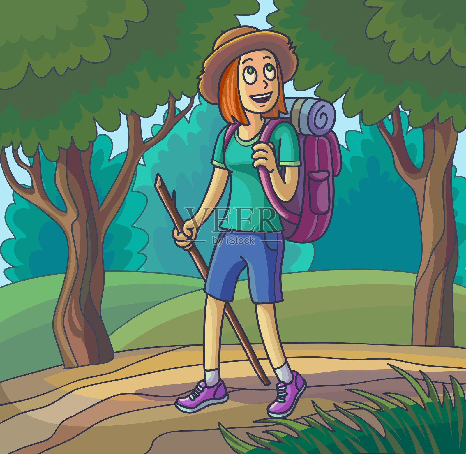 徒步旅行的女孩旅行途中迷路的年轻女子设计元素图片